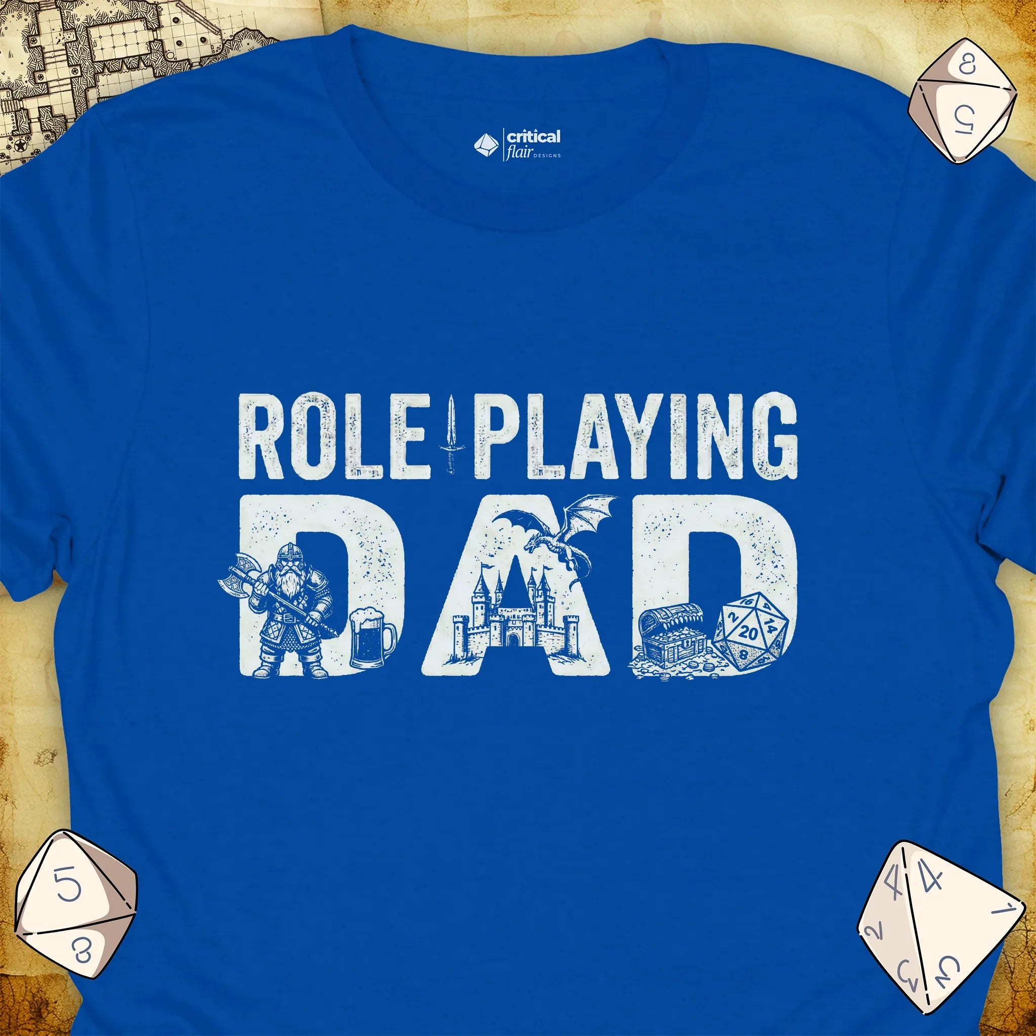 Critical Flair Role-Playing Dad T-Shirt Royal / S - Dungeons and Dragons and tabletop RPG gaming apparel