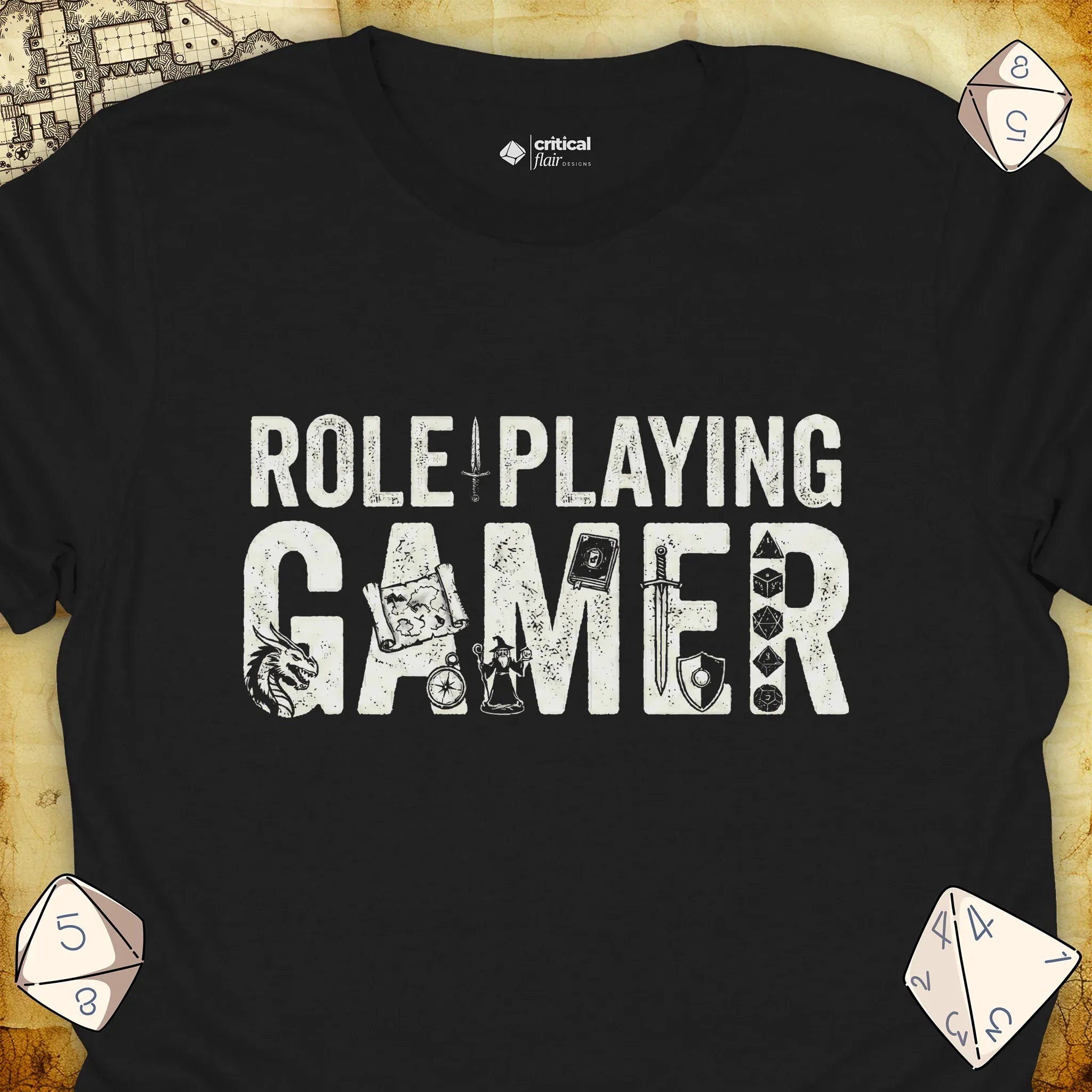 Critical Flair Role-Playing Gamer T-Shirt Black / S - Dungeons and Dragons and tabletop RPG gaming apparel