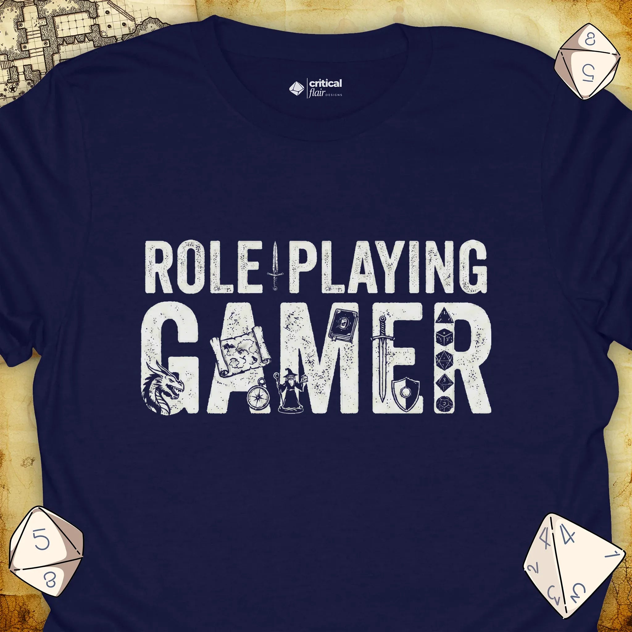 Critical Flair Role-Playing Gamer T-Shirt Navy / S - Dungeons and Dragons and tabletop RPG gaming apparel