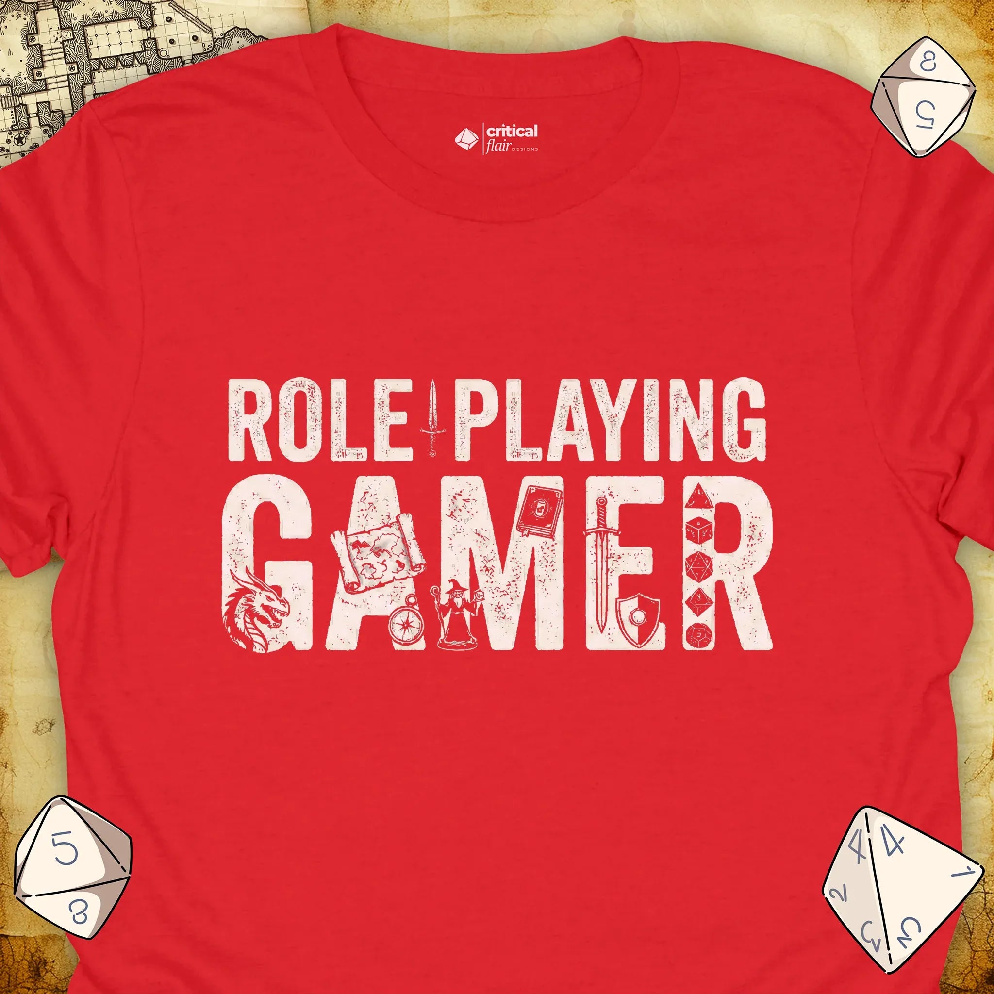 Critical Flair Role-Playing Gamer T-Shirt Red / S - Dungeons and Dragons and tabletop RPG gaming apparel