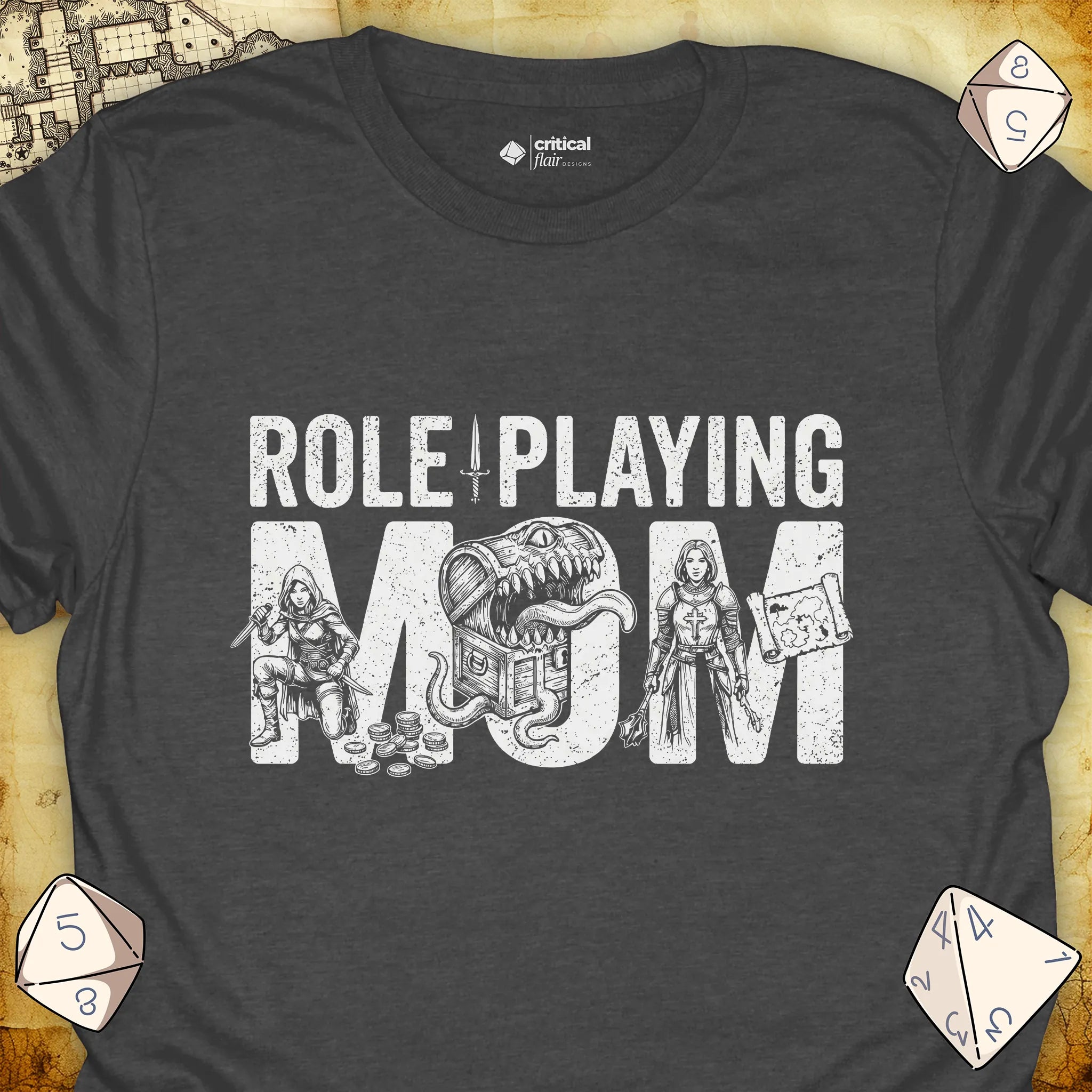 Critical Flair Role-Playing Mom T-Shirt Dark Heather / S - Dungeons and Dragons and tabletop RPG gaming apparel