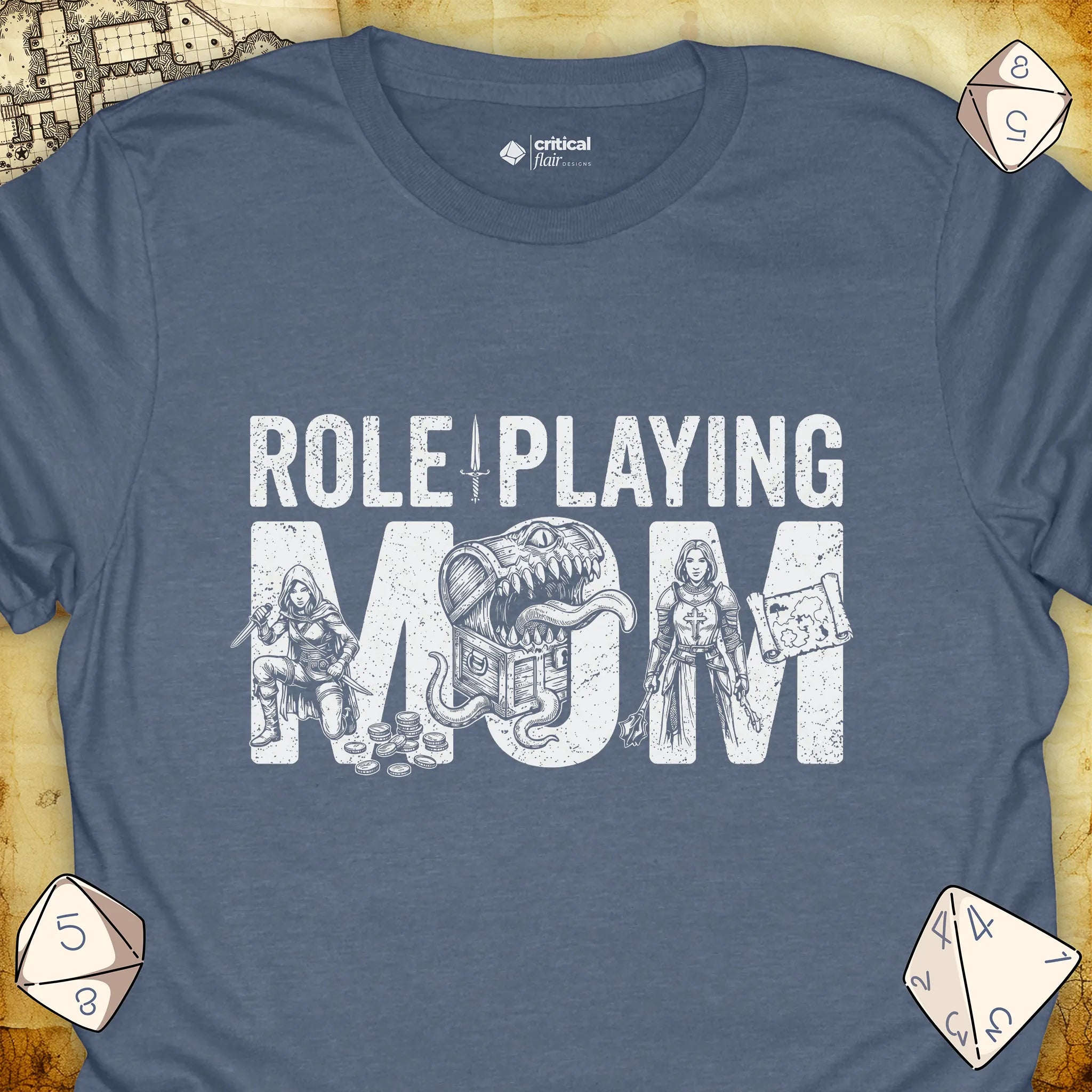 Critical Flair Role-Playing Mom T-Shirt Heather Indigo / S - Dungeons and Dragons and tabletop RPG gaming apparel