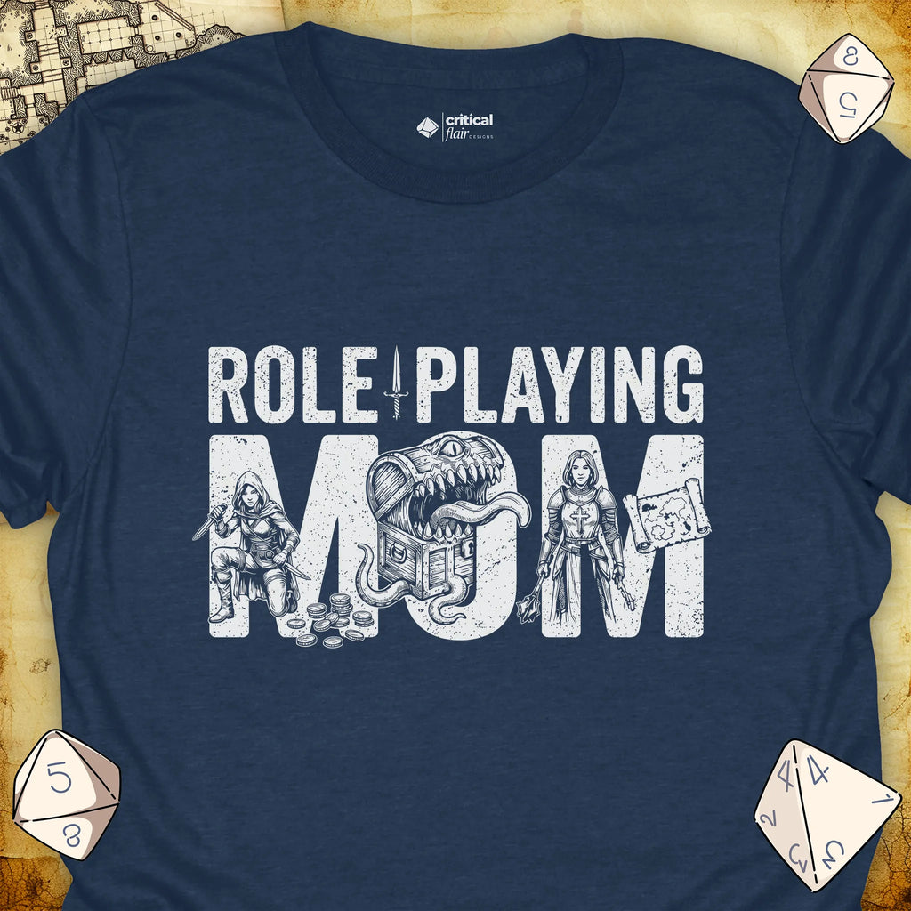 Critical Flair Role-Playing Mom T-Shirt Heather Navy / S - Dungeons and Dragons and tabletop RPG gaming apparel
