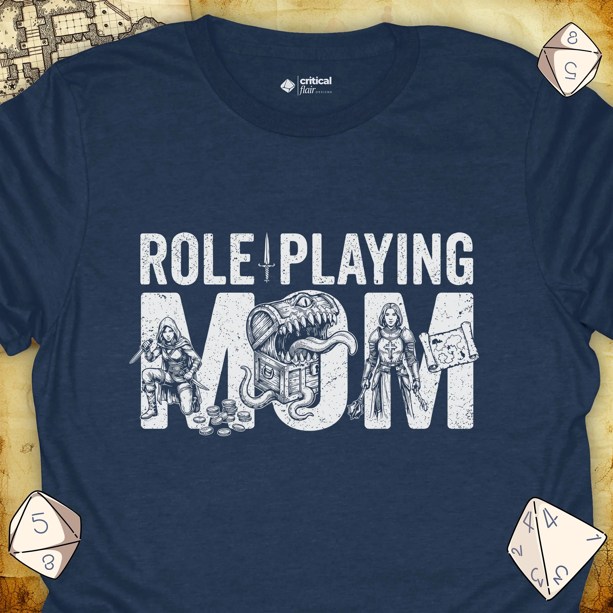 Critical Flair Role-Playing Mom T-Shirt Heather Navy / S - Dungeons and Dragons and tabletop RPG gaming apparel