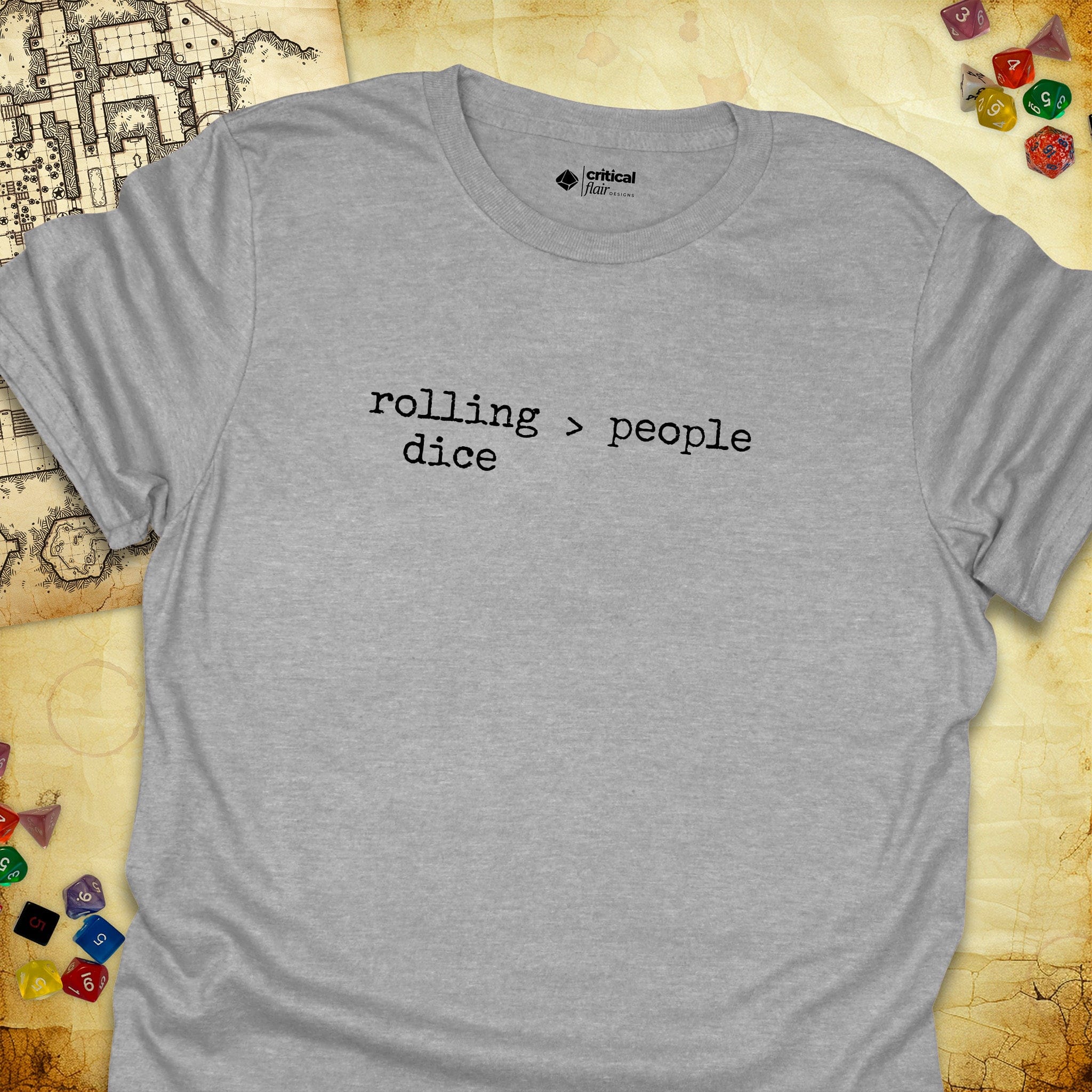 Critical Flair rolling dice > people T-Shirt Sport Grey / S - Dungeons and Dragons and tabletop RPG gaming apparel