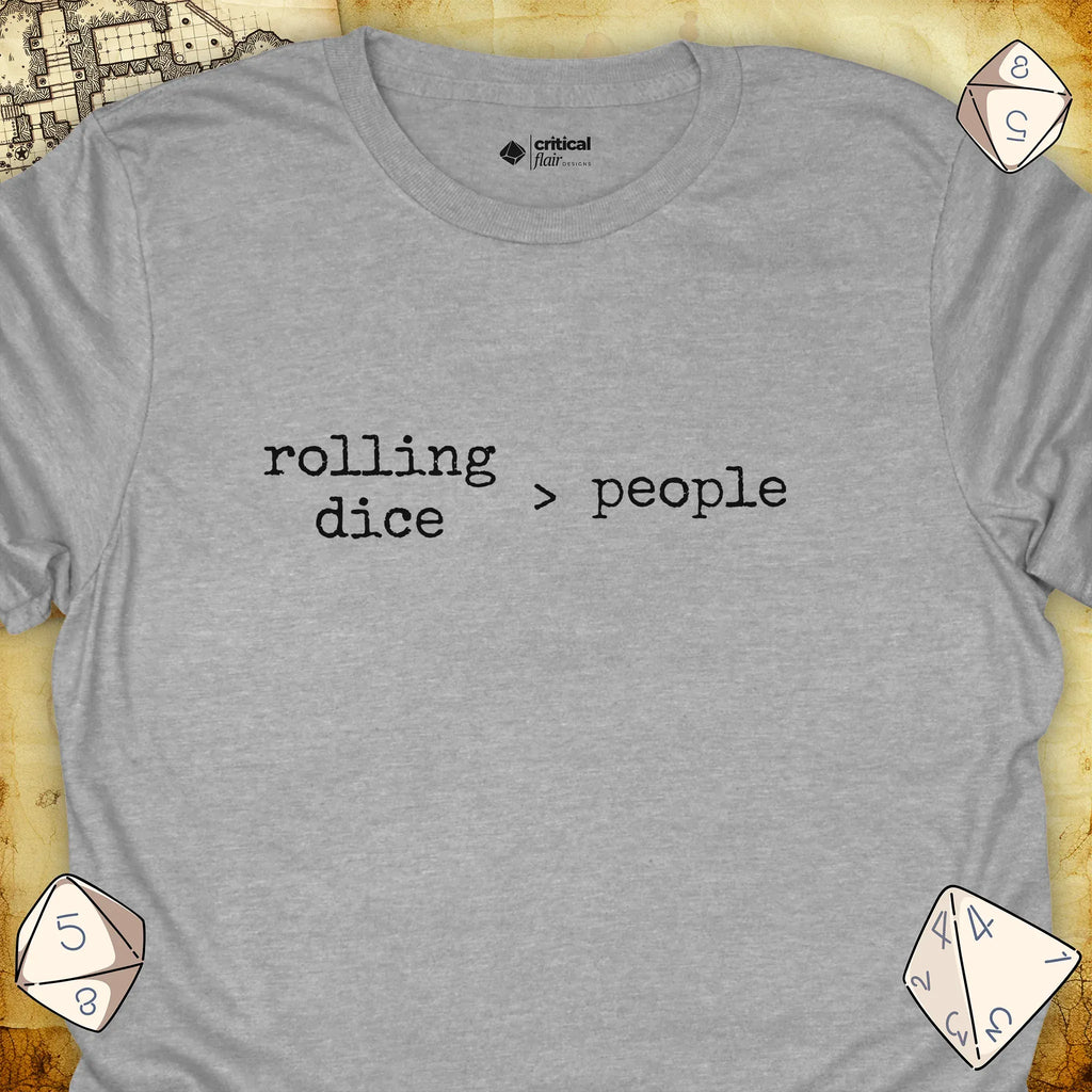 Critical Flair rolling dice > people T-Shirt Sport Grey / S - Dungeons and Dragons and tabletop RPG gaming apparel