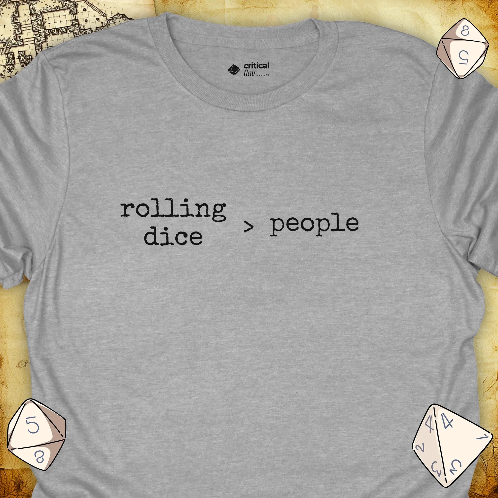 Critical Flair rolling dice > people T-Shirt Sport Grey / S - Dungeons and Dragons and tabletop RPG gaming apparel