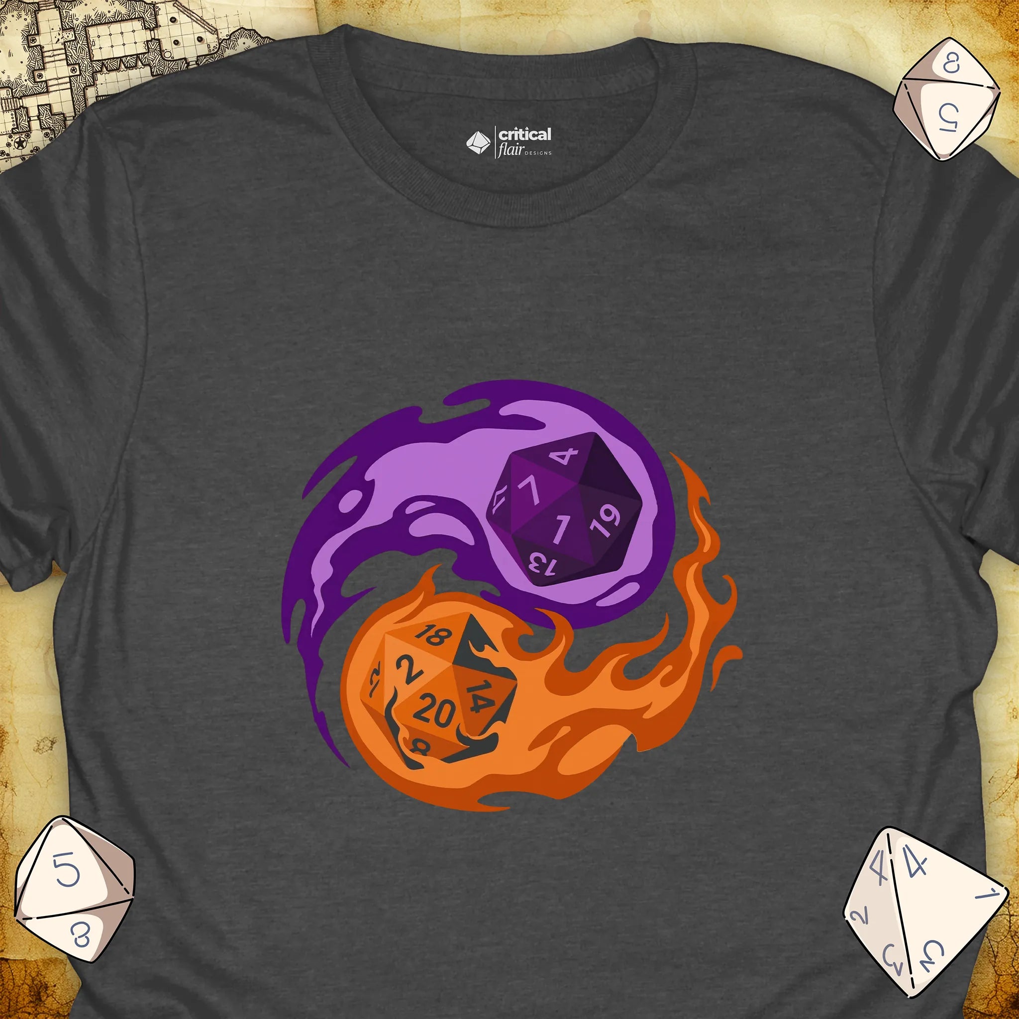 Critical Flair RPG Balance T-Shirt Dark Heather / S - Dungeons and Dragons and tabletop RPG gaming apparel
