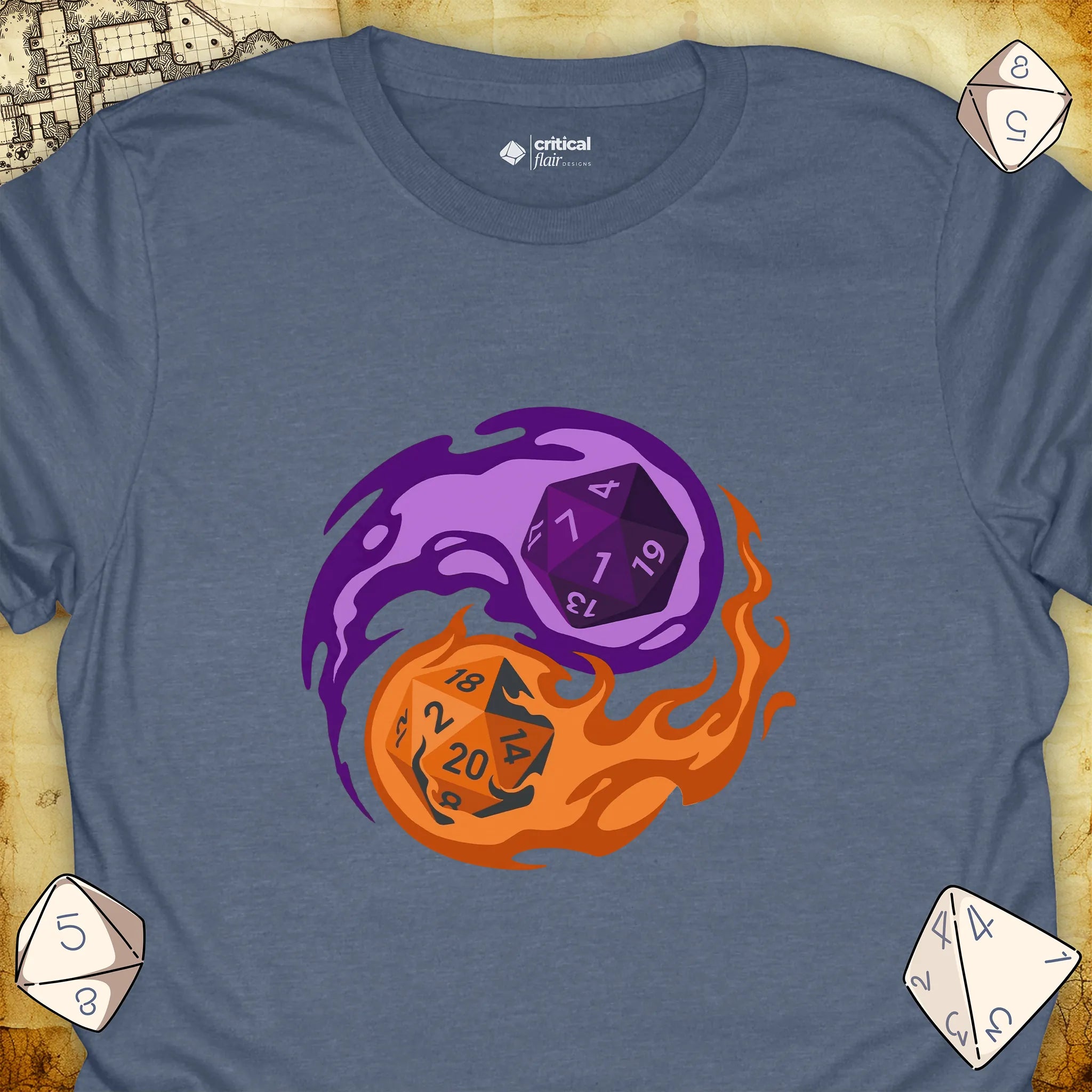 Critical Flair RPG Balance T-Shirt Heather Indigo / S - Dungeons and Dragons and tabletop RPG gaming apparel