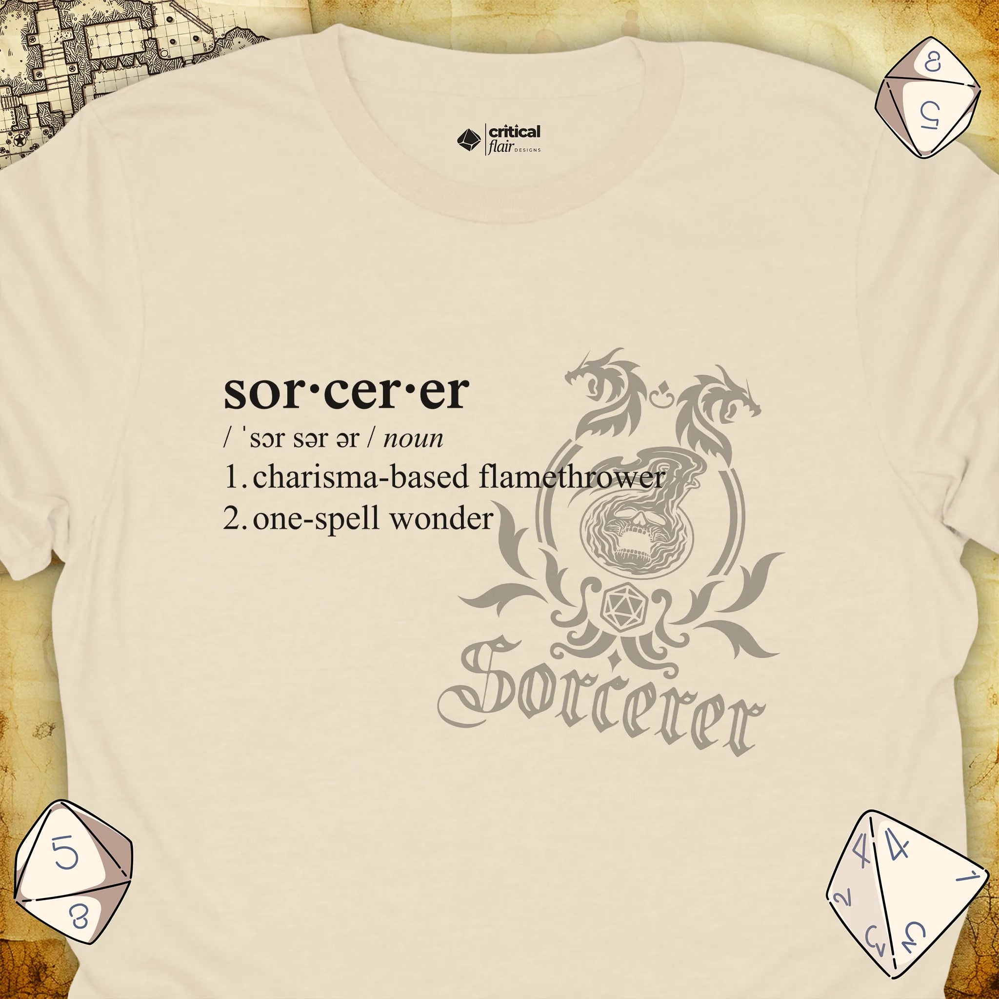 Critical Flair Sorcerer Definition T-Shirt Natural / S - Dungeons and Dragons and tabletop RPG gaming apparel