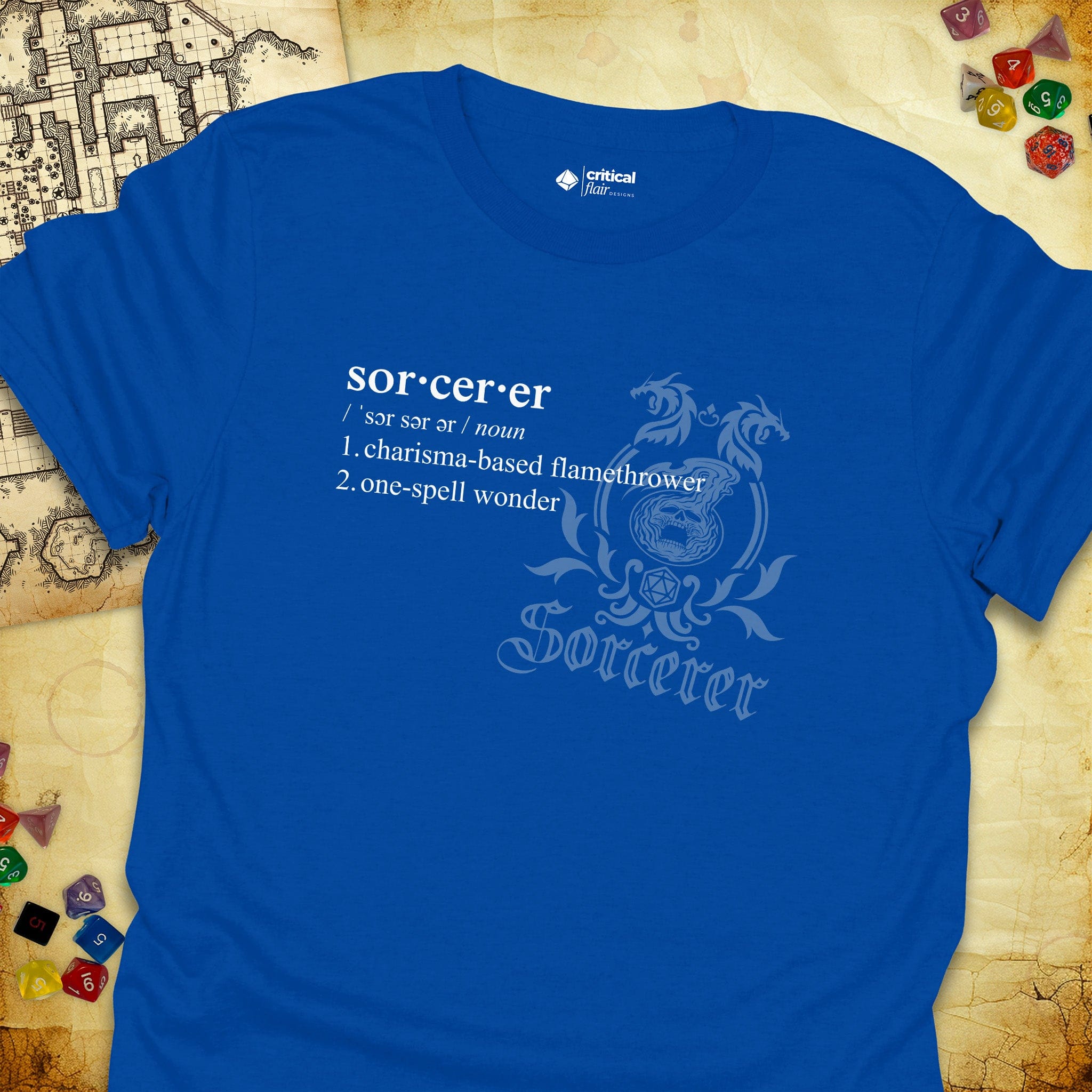 Critical Flair Sorcerer Definition T-Shirt Royal / S - Dungeons and Dragons and tabletop RPG gaming apparel