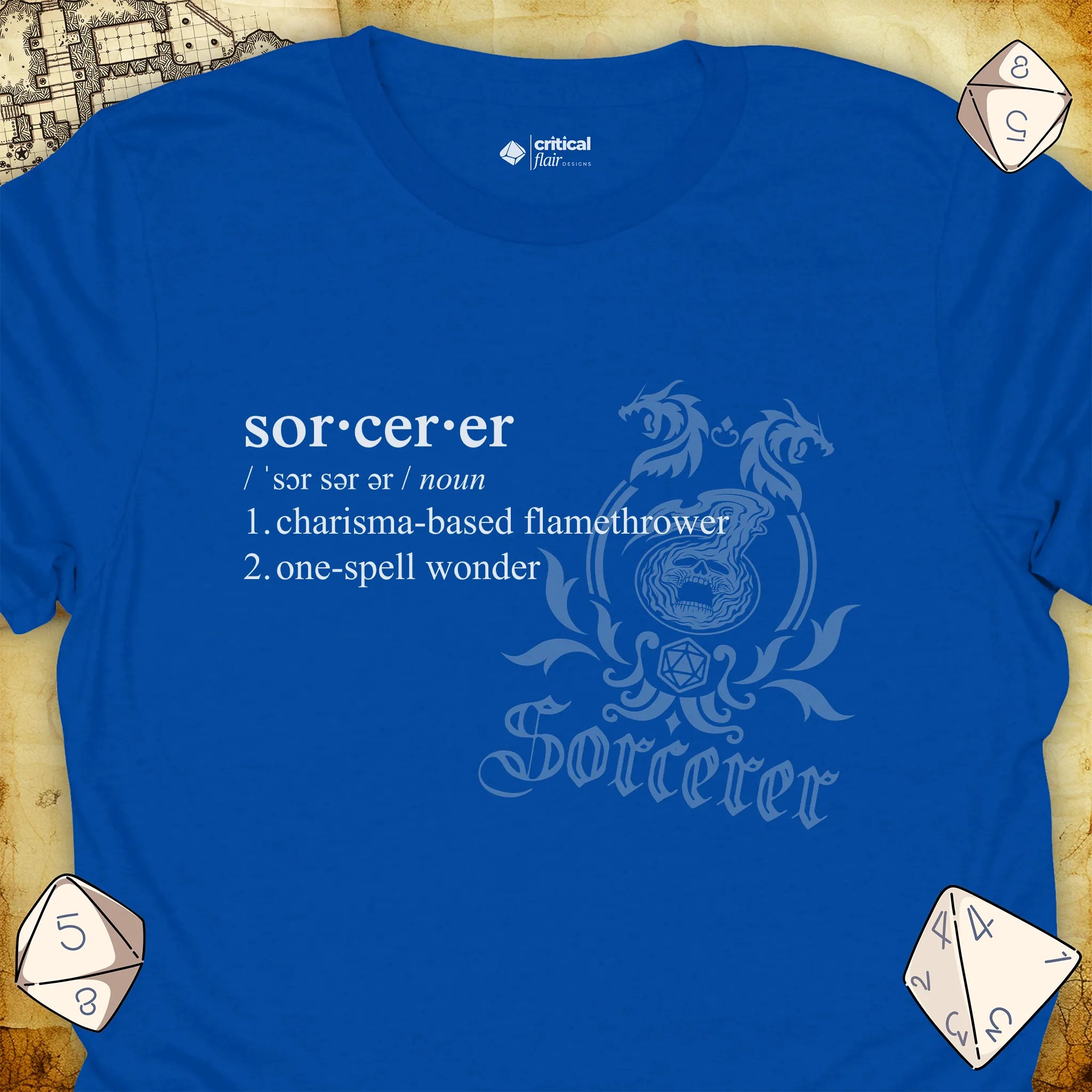 Critical Flair Sorcerer Definition T-Shirt Royal / S - Dungeons and Dragons and tabletop RPG gaming apparel