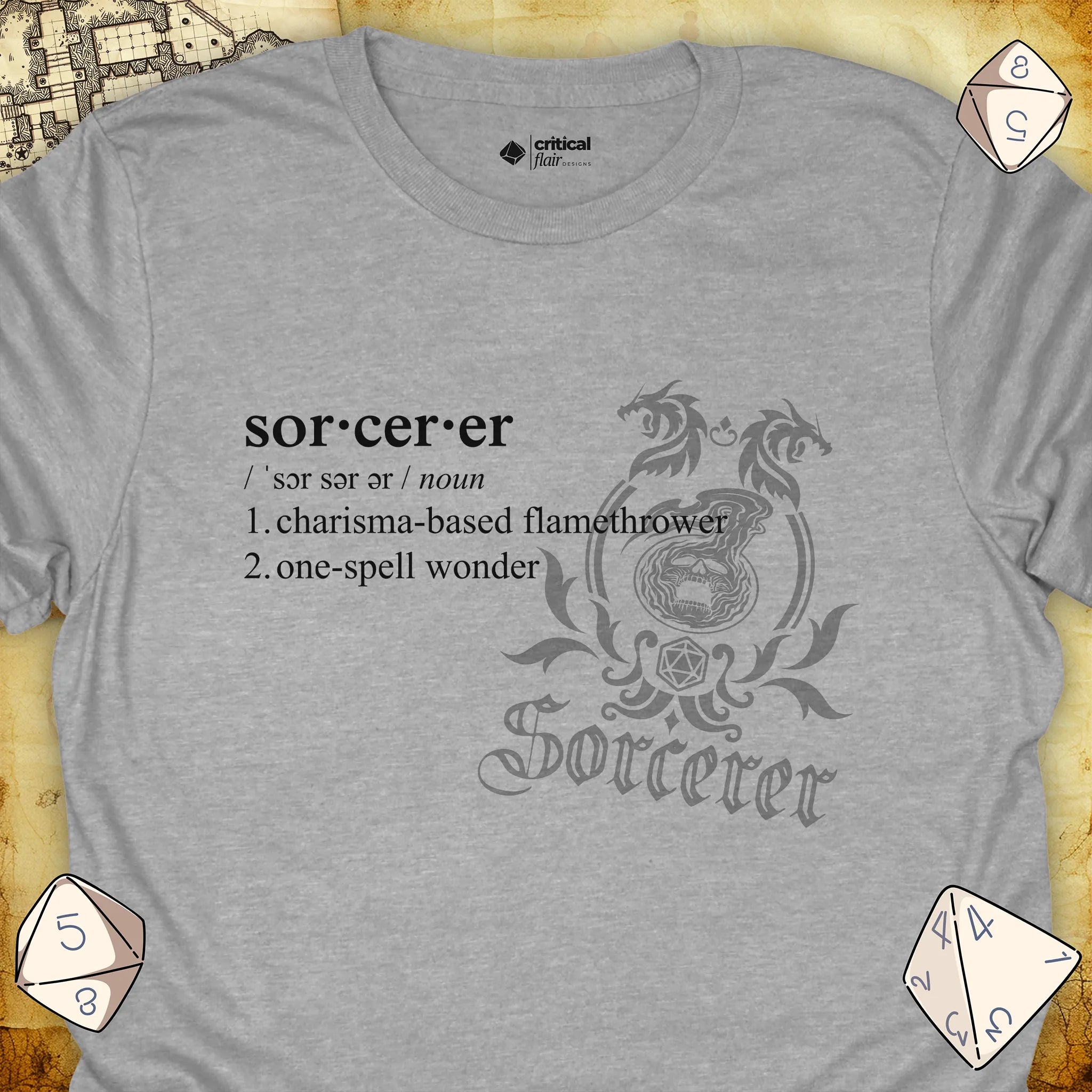 Critical Flair Sorcerer Definition T-Shirt Sport Grey / S - Dungeons and Dragons and tabletop RPG gaming apparel