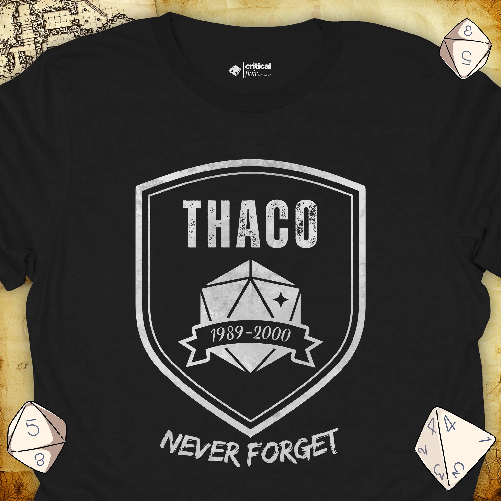 Critical Flair THAC0 Never Forget T-Shirt Black / S - Dungeons and Dragons and tabletop RPG gaming apparel