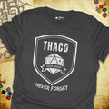 Critical Flair THAC0 Never Forget T-Shirt Dark Heather / S - Dungeons and Dragons and tabletop RPG gaming apparel