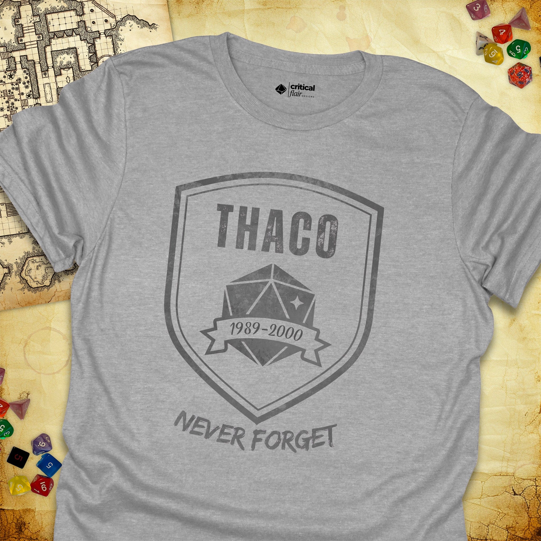 Critical Flair THAC0 Never Forget T-Shirt Sport Grey / S - Dungeons and Dragons and tabletop RPG gaming apparel