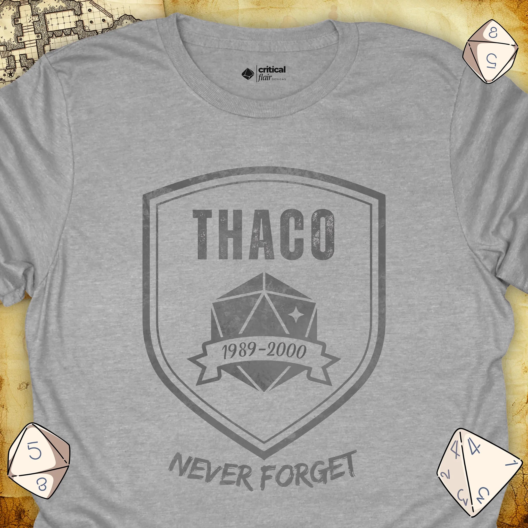 Critical Flair THAC0 Never Forget T-Shirt Sport Grey / S - Dungeons and Dragons and tabletop RPG gaming apparel