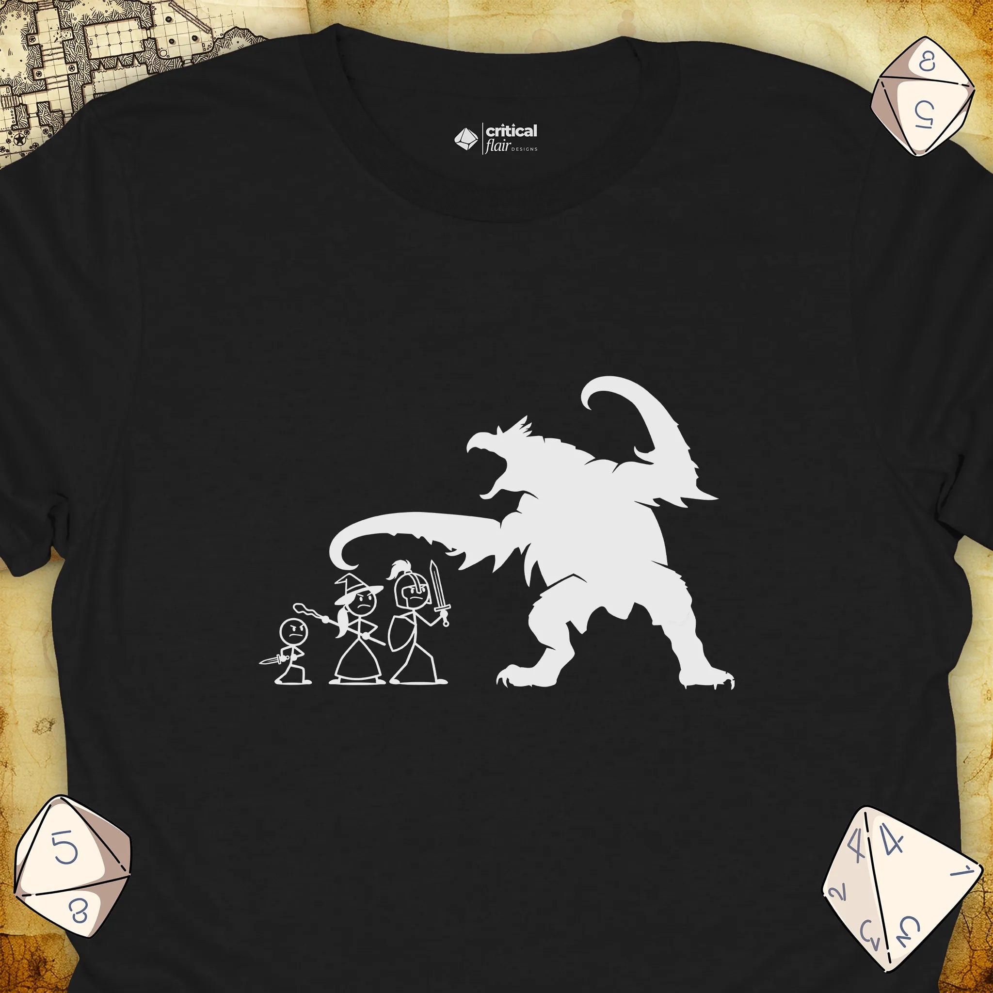 Critical Flair The Party vs Hook Horror T-Shirt Black / S - Dungeons and Dragons and tabletop RPG gaming apparel