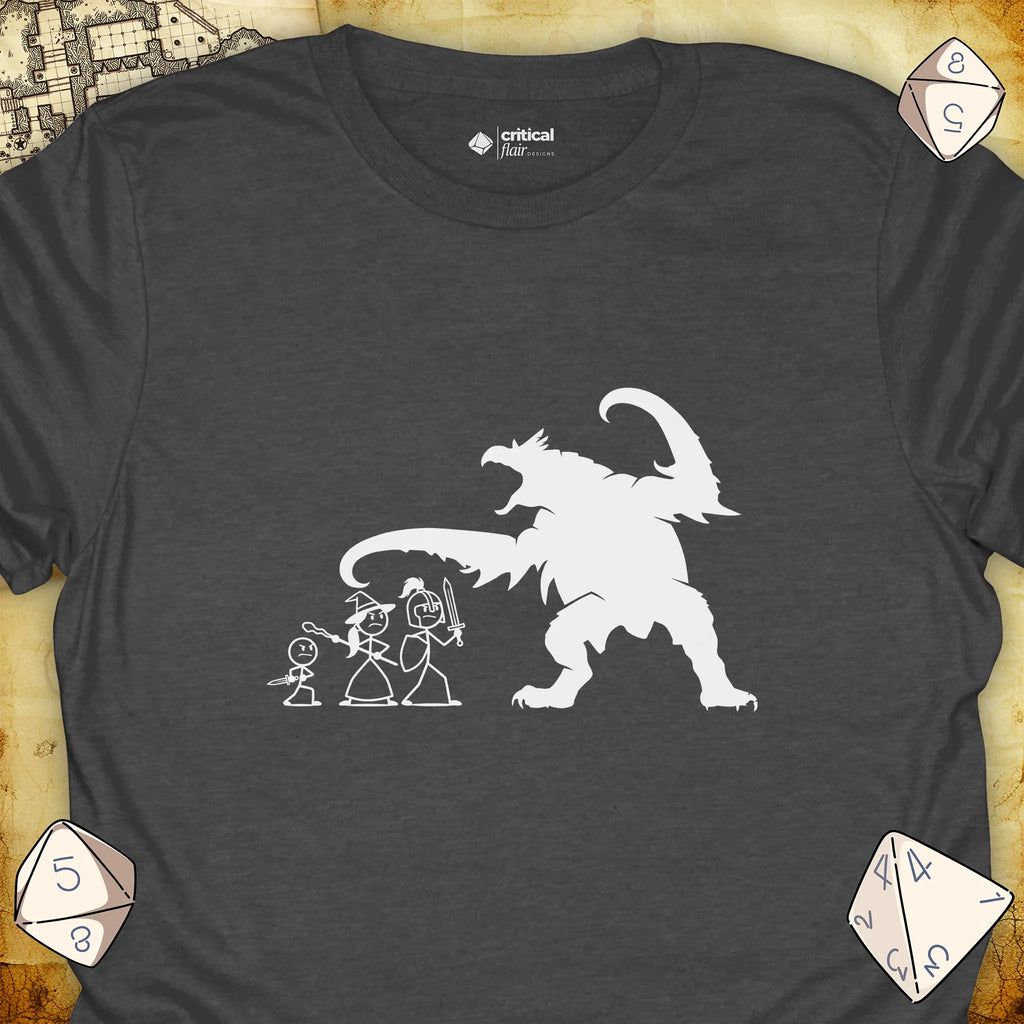 Critical Flair The Party vs Hook Horror T-Shirt Dark Heather / S - Dungeons and Dragons and tabletop RPG gaming apparel