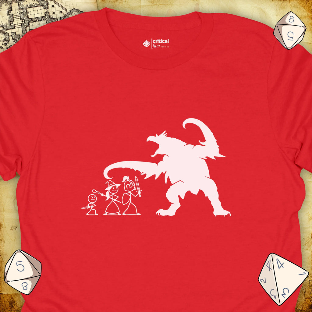 Critical Flair The Party vs Hook Horror T-Shirt Red / S - Dungeons and Dragons and tabletop RPG gaming apparel