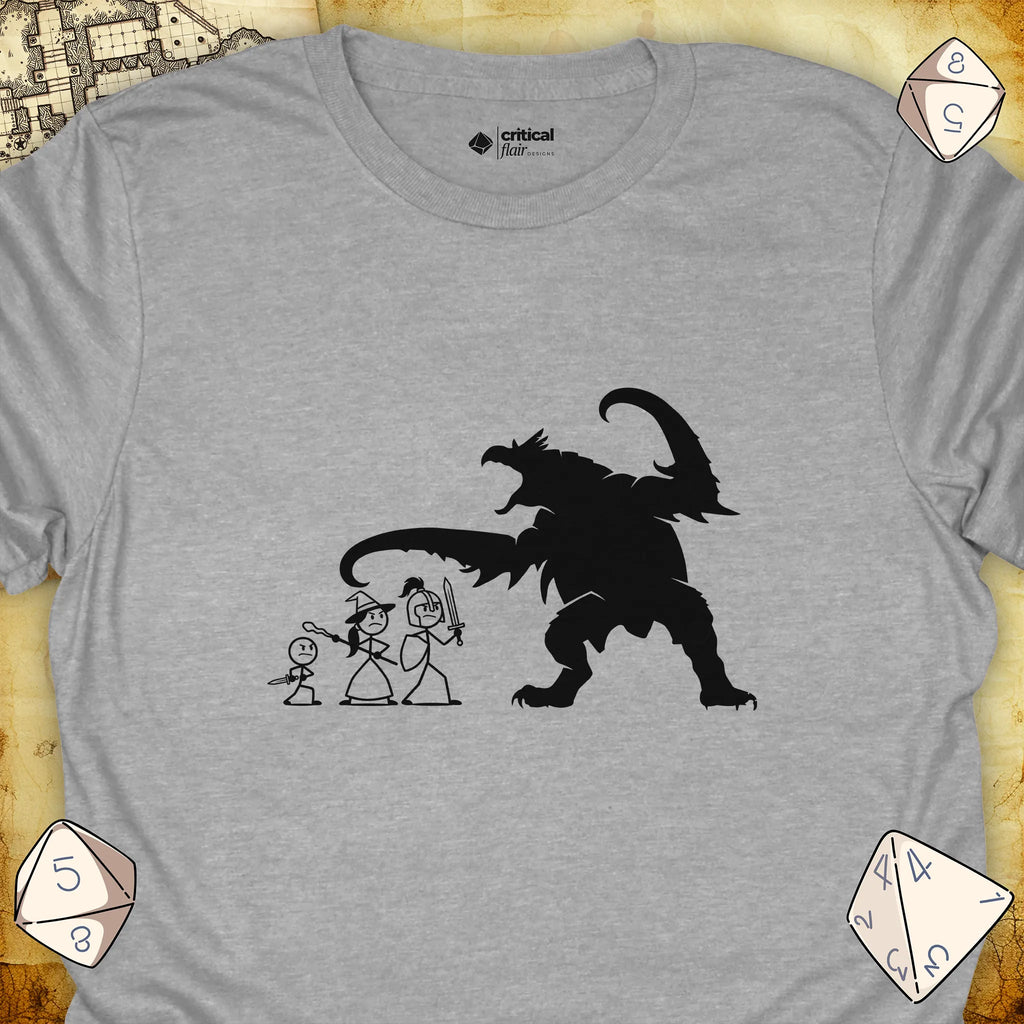 Critical Flair The Party vs Hook Horror T-Shirt Sport Grey / S - Dungeons and Dragons and tabletop RPG gaming apparel