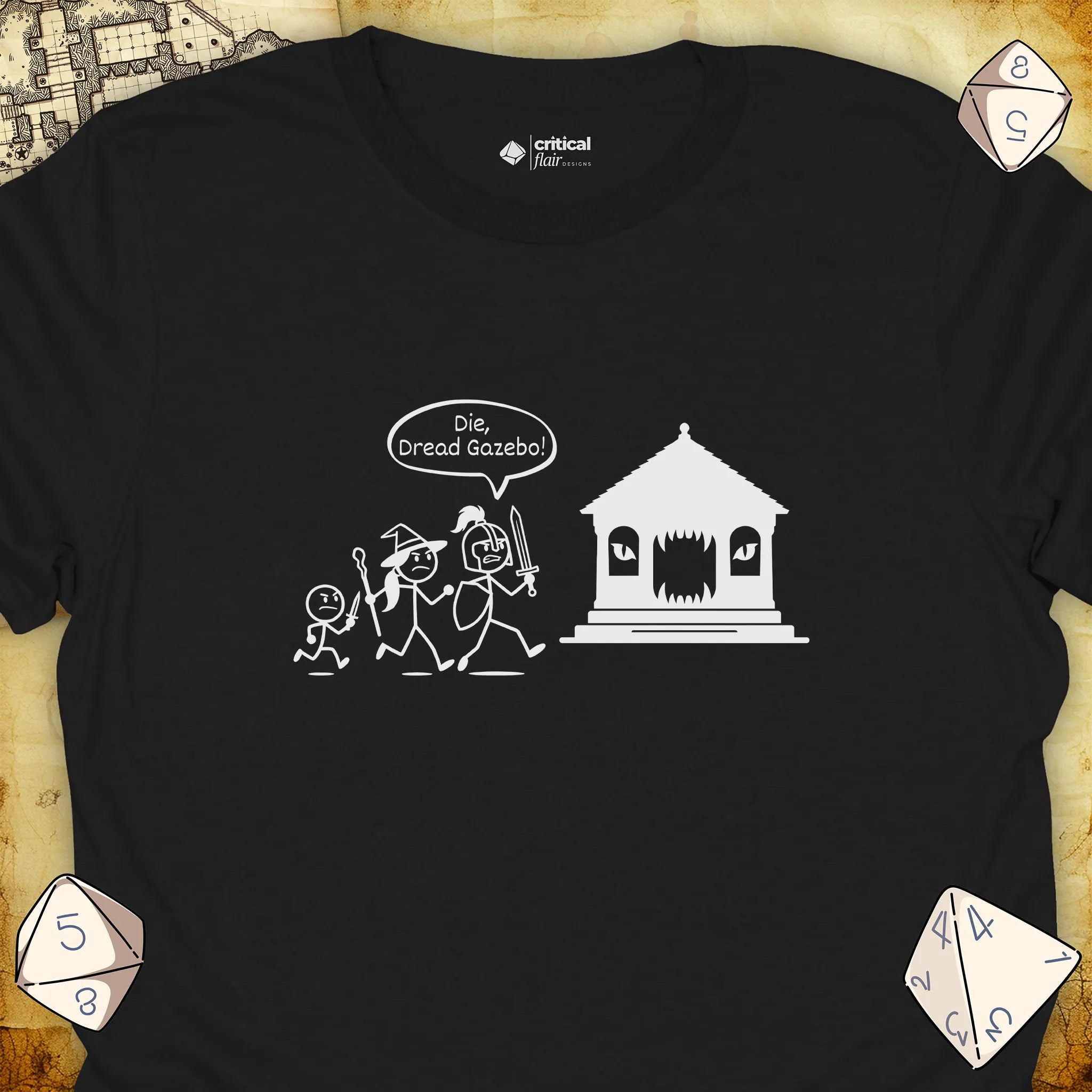 Critical Flair The Party vs The Gazebo T-Shirt Black / S - Dungeons and Dragons and tabletop RPG gaming apparel