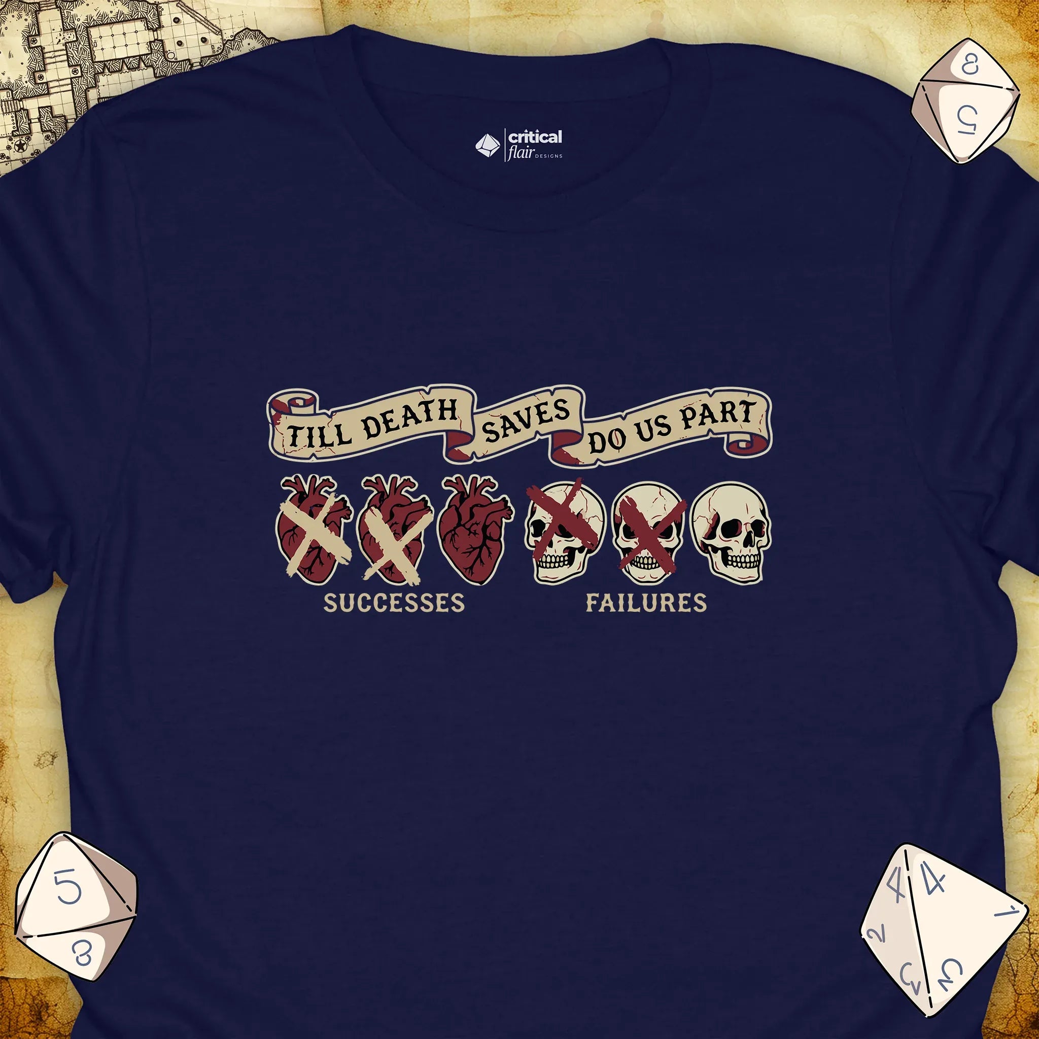 Critical Flair Till Death Saves Do Us Part T-Shirt Navy / S - Dungeons and Dragons and tabletop RPG gaming apparel