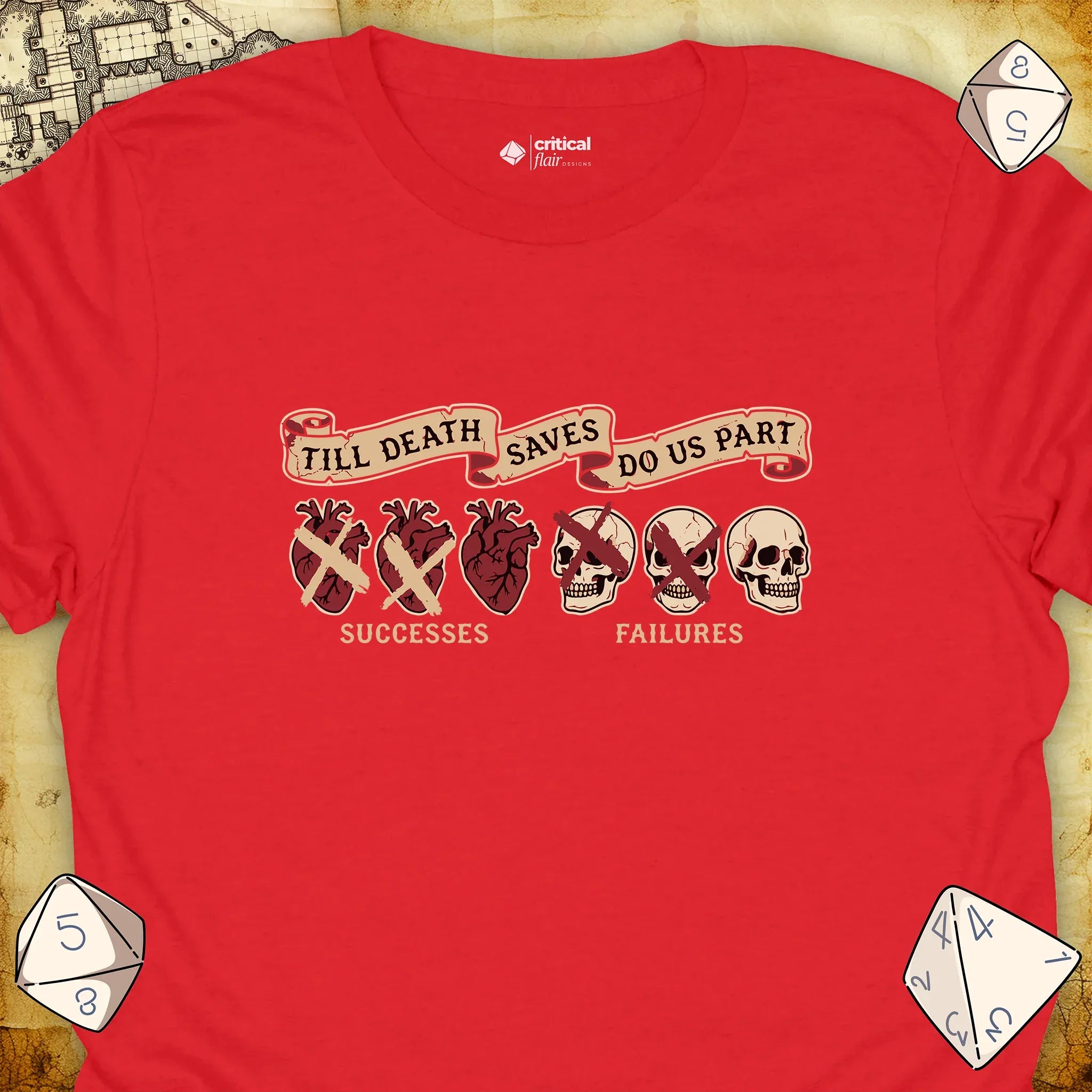 Critical Flair Till Death Saves Do Us Part T-Shirt Red / S - Dungeons and Dragons and tabletop RPG gaming apparel