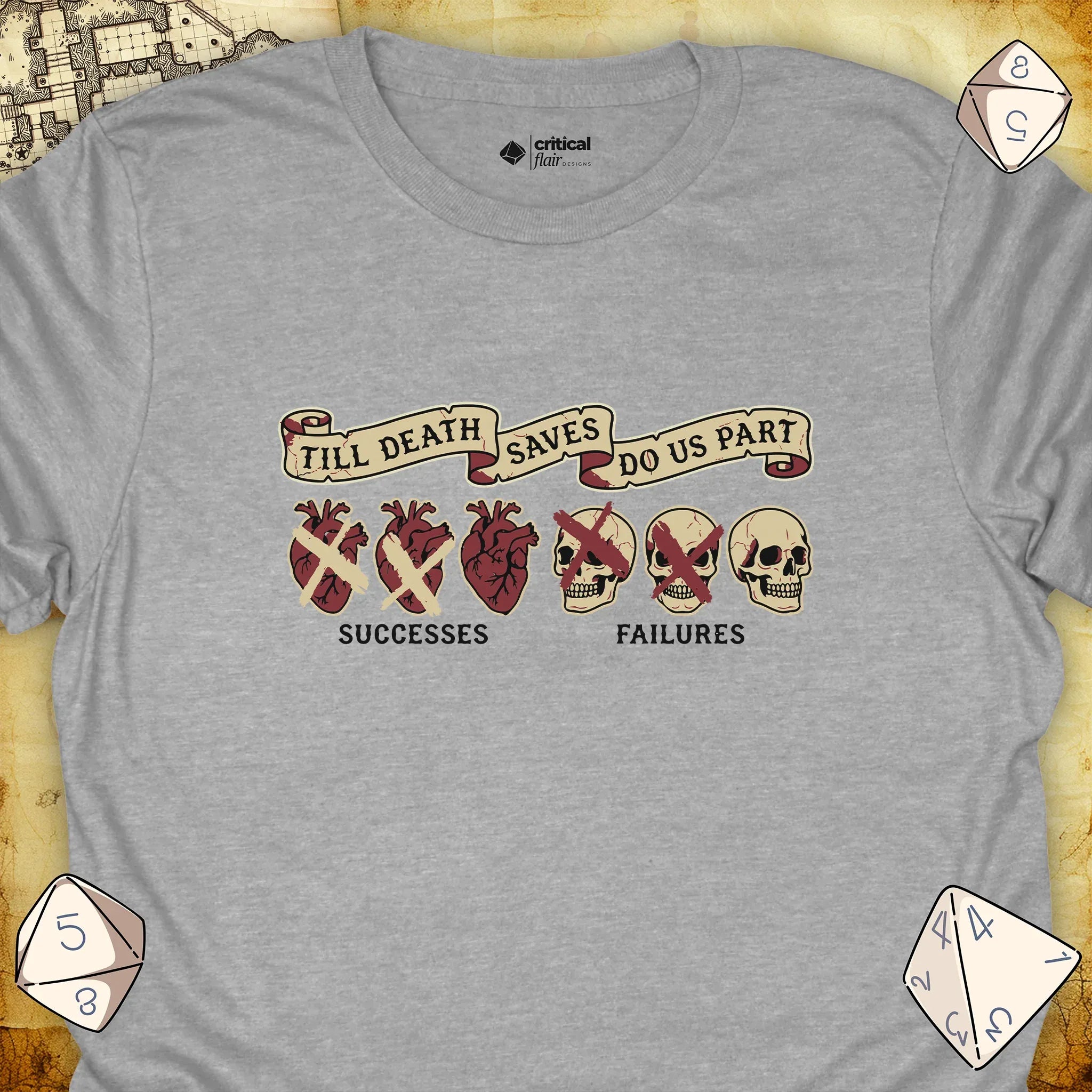 Critical Flair Till Death Saves Do Us Part T-Shirt Sport Grey / S - Dungeons and Dragons and tabletop RPG gaming apparel
