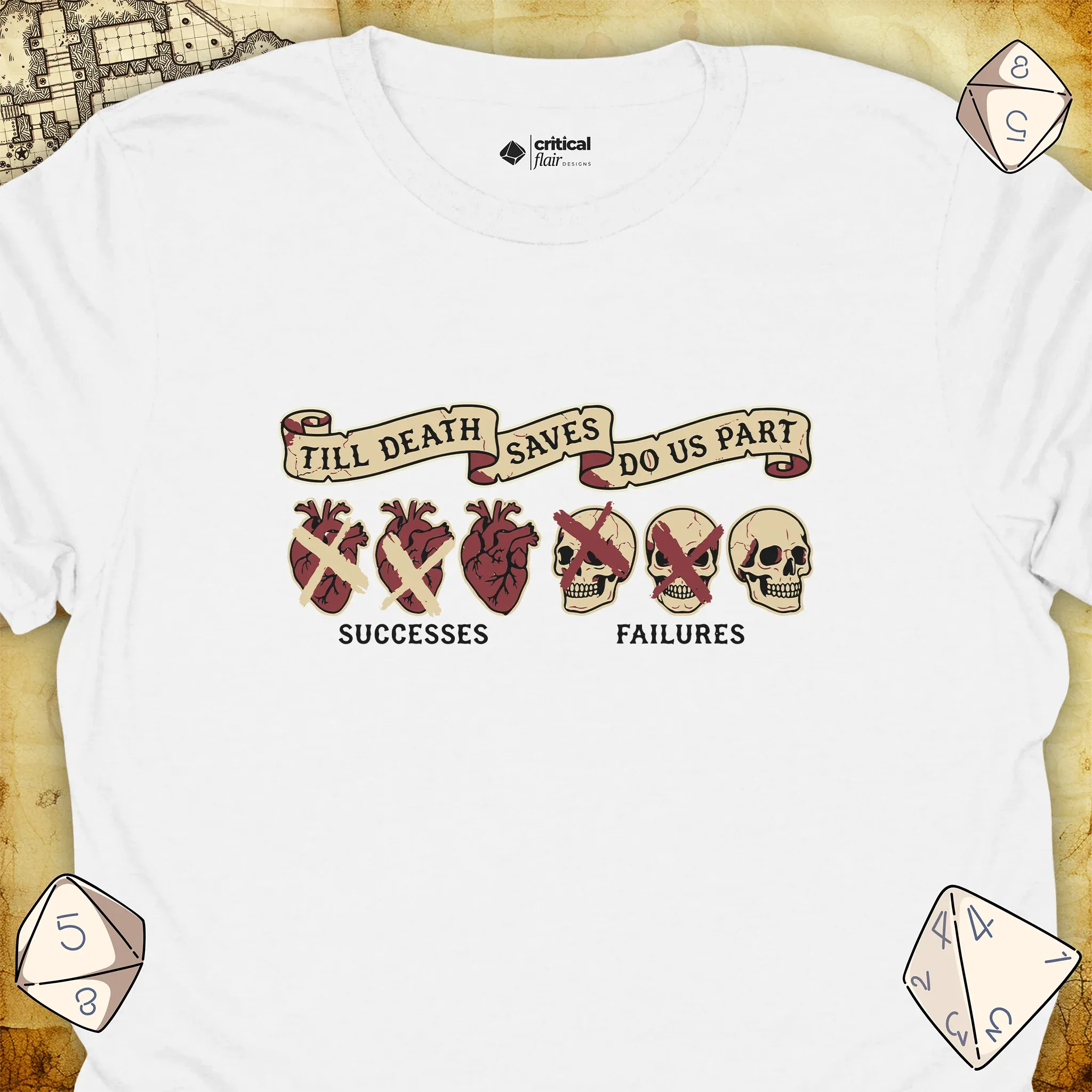 Critical Flair Till Death Saves Do Us Part T-Shirt White / S - Dungeons and Dragons and tabletop RPG gaming apparel