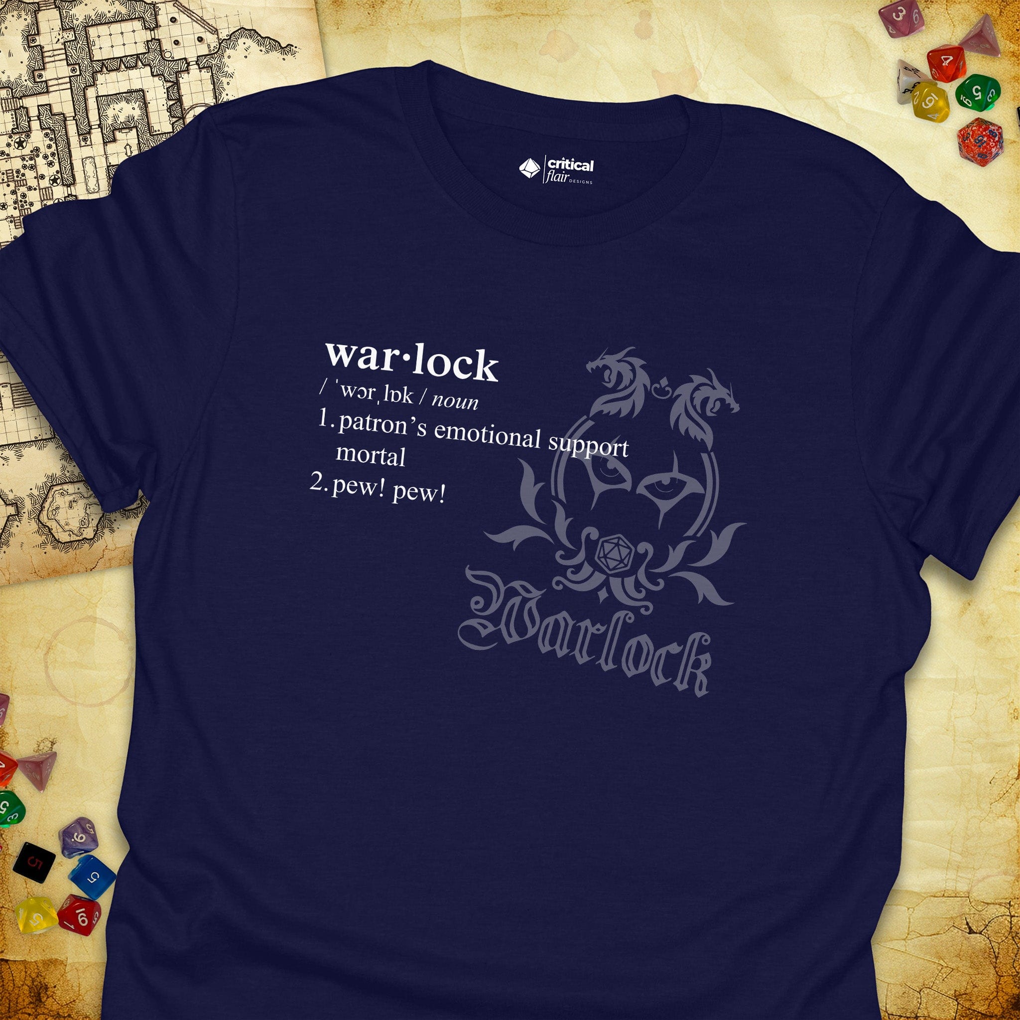 Critical Flair Warlock Definition T-Shirt Navy / S - Dungeons and Dragons and tabletop RPG gaming apparel