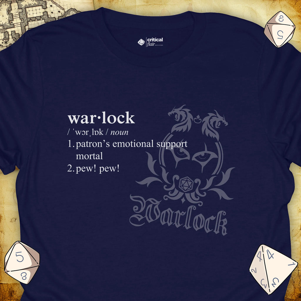Critical Flair Warlock Definition T-Shirt Navy / S - Dungeons and Dragons and tabletop RPG gaming apparel