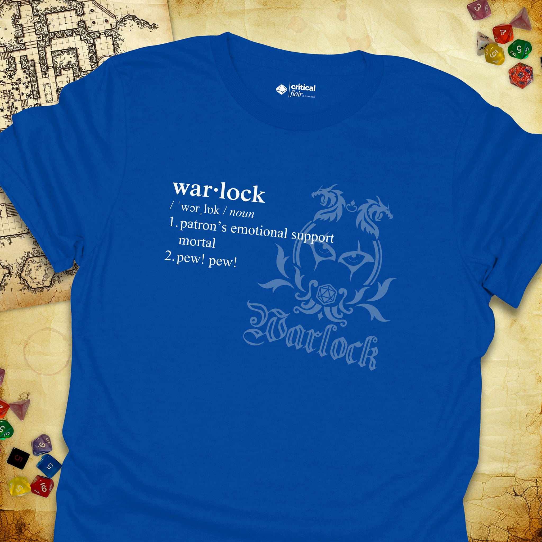 Critical Flair Warlock Definition T-Shirt Royal / S - Dungeons and Dragons and tabletop RPG gaming apparel