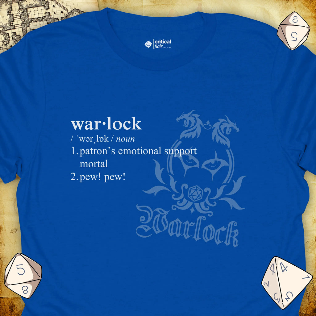 Critical Flair Warlock Definition T-Shirt Royal / S - Dungeons and Dragons and tabletop RPG gaming apparel