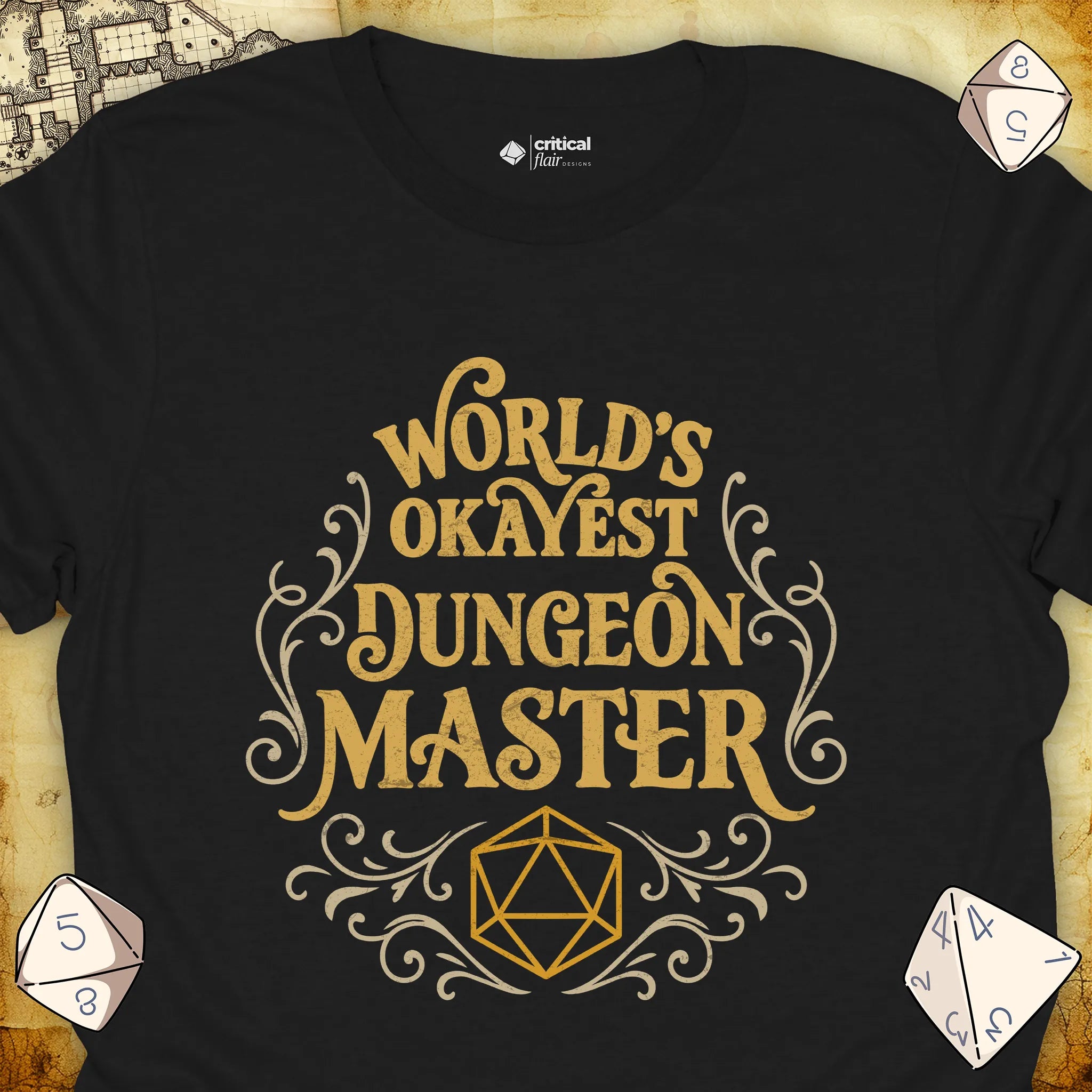 Critical Flair World's Okayest Dungeon Master T-Shirt Black / S - Dungeons and Dragons and tabletop RPG gaming apparel