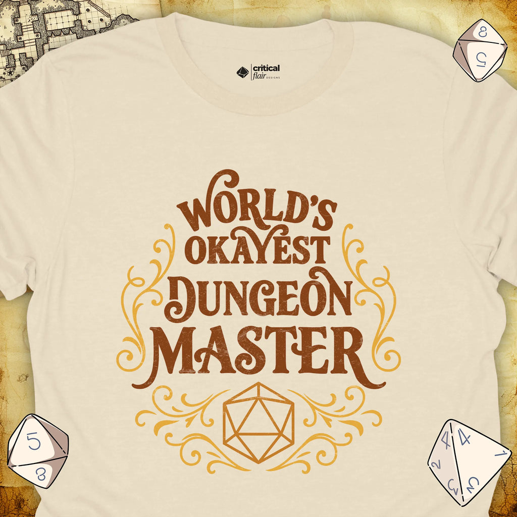 Critical Flair World's Okayest Dungeon Master T-Shirt Natural / S - Dungeons and Dragons and tabletop RPG gaming apparel