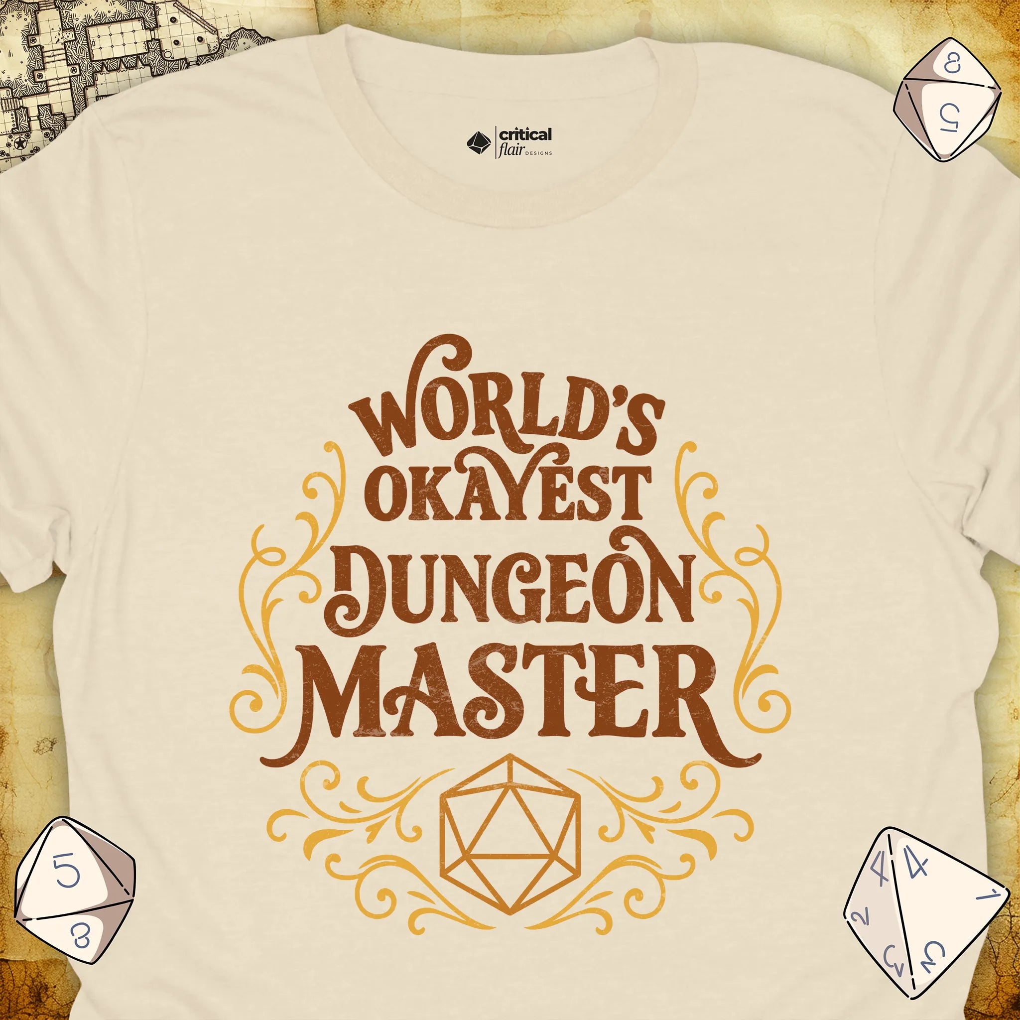 Critical Flair World's Okayest Dungeon Master T-Shirt Natural / S - Dungeons and Dragons and tabletop RPG gaming apparel
