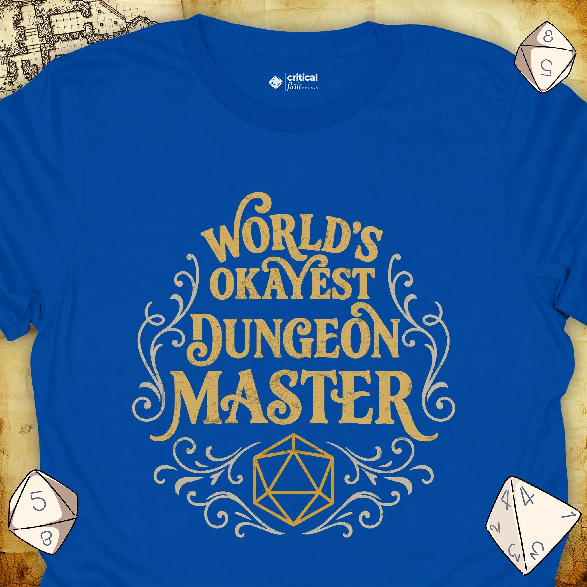 Critical Flair World's Okayest Dungeon Master T-Shirt Royal / S - Dungeons and Dragons and tabletop RPG gaming apparel