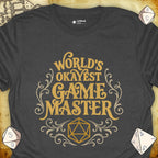 Critical Flair World's Okayest Game Master T-Shirt Dark Heather / S - Dungeons and Dragons and tabletop RPG gaming apparel