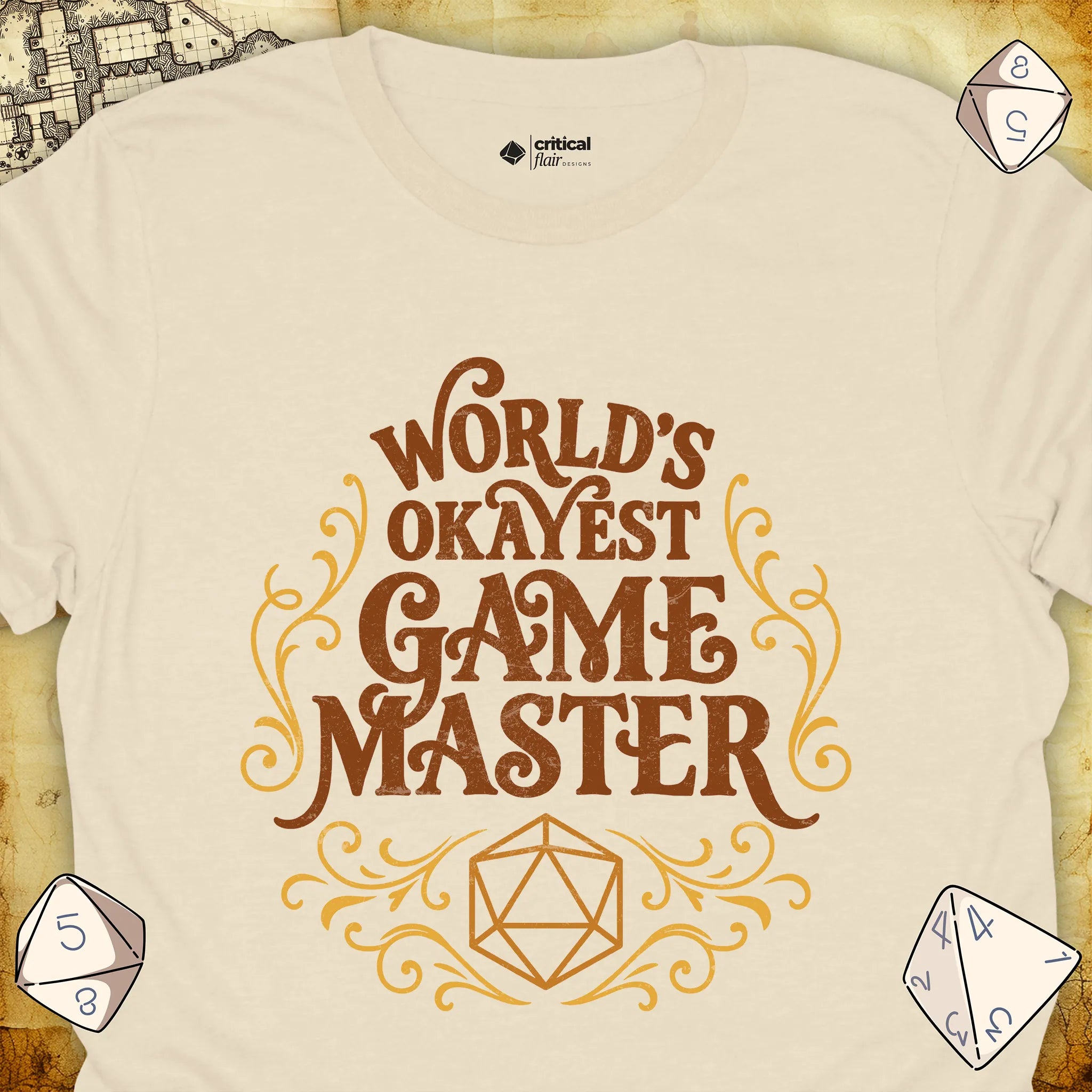 Critical Flair World's Okayest Game Master T-Shirt Natural / S - Dungeons and Dragons and tabletop RPG gaming apparel