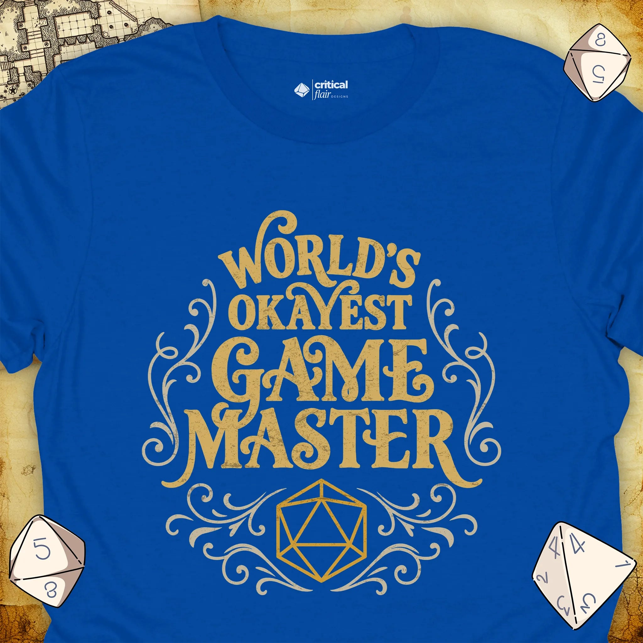 Critical Flair World's Okayest Game Master T-Shirt Royal / S - Dungeons and Dragons and tabletop RPG gaming apparel