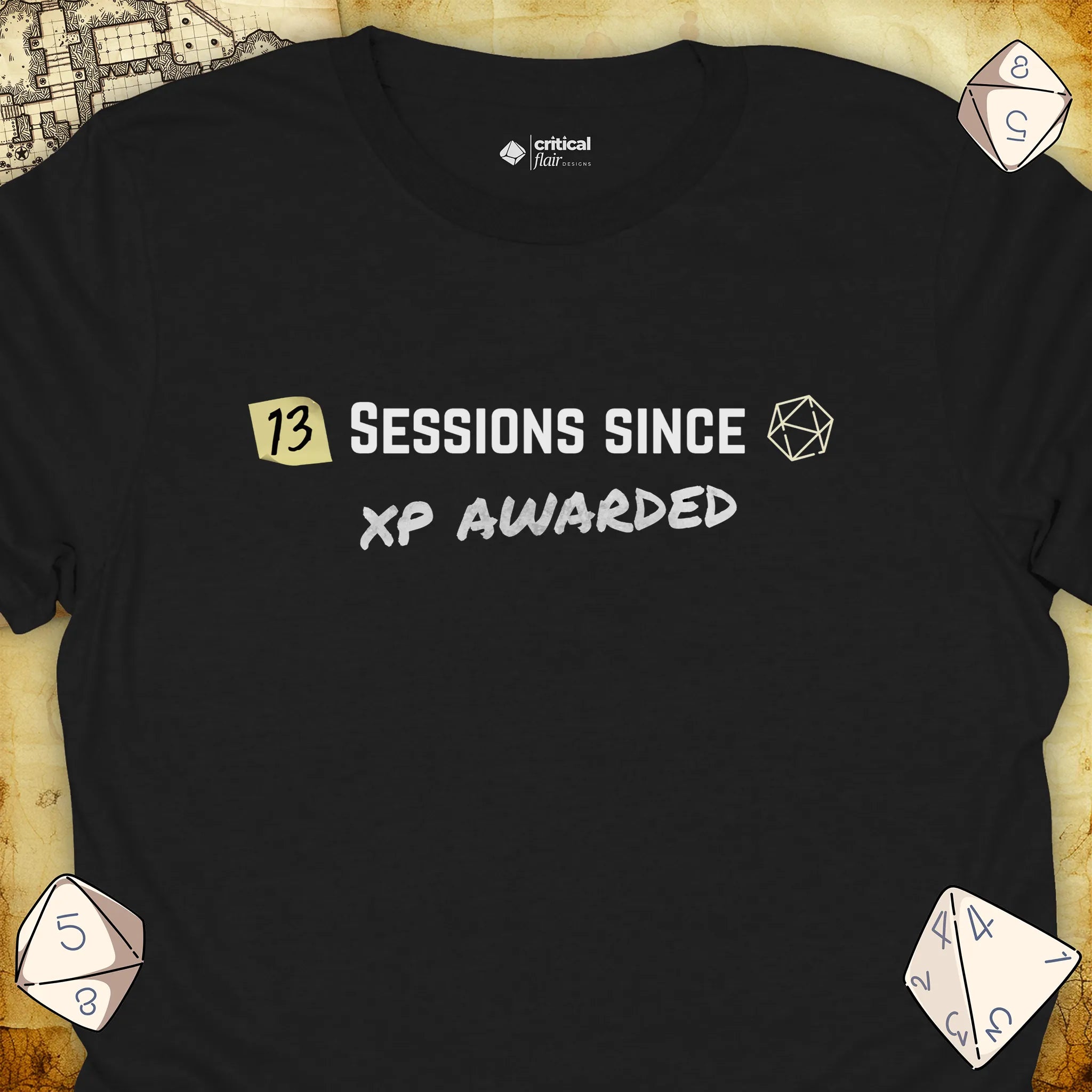Critical Flair ...XP Awarded T-Shirt Black / S - Dungeons and Dragons and tabletop RPG gaming apparel