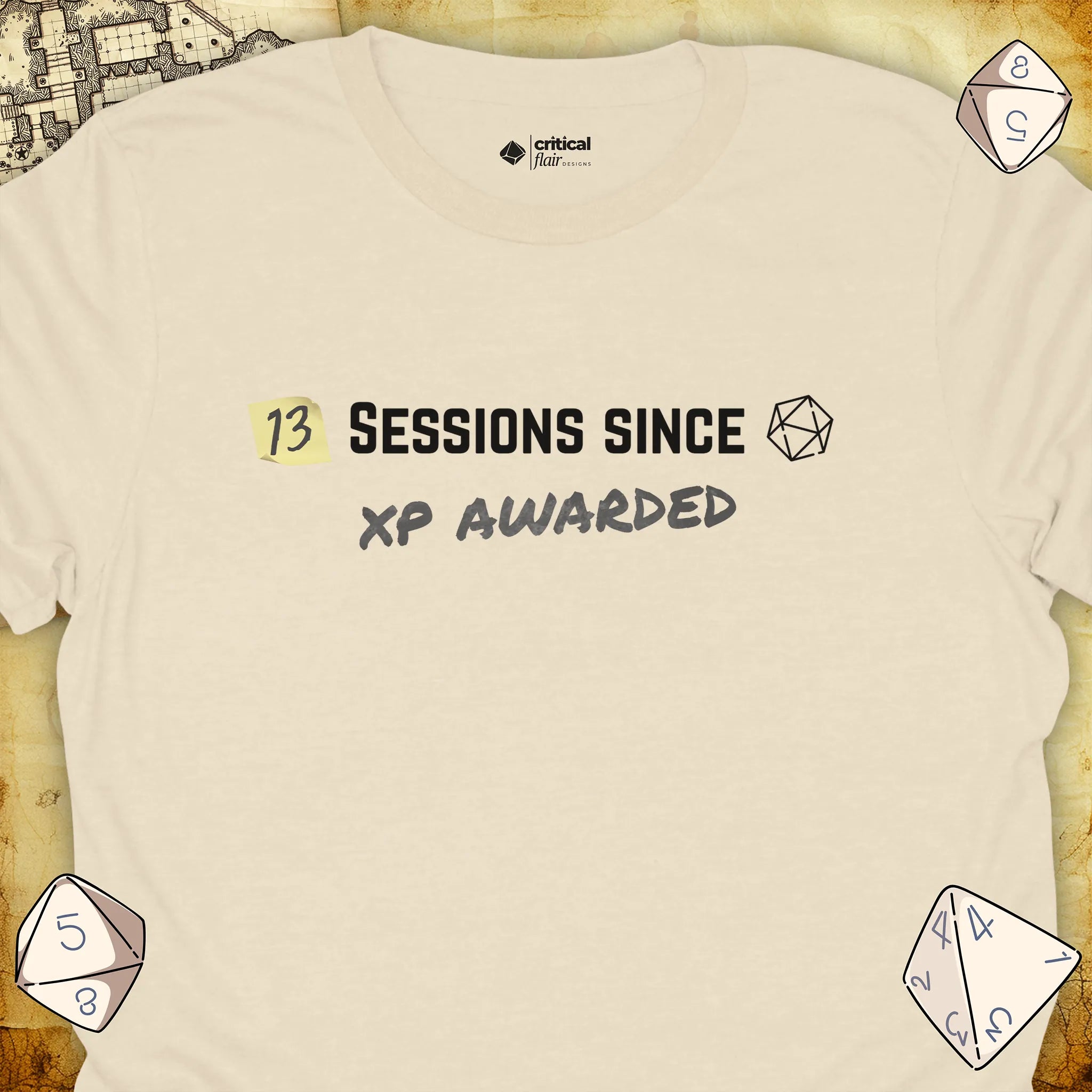 Critical Flair ...XP Awarded T-Shirt Natural / S - Dungeons and Dragons and tabletop RPG gaming apparel
